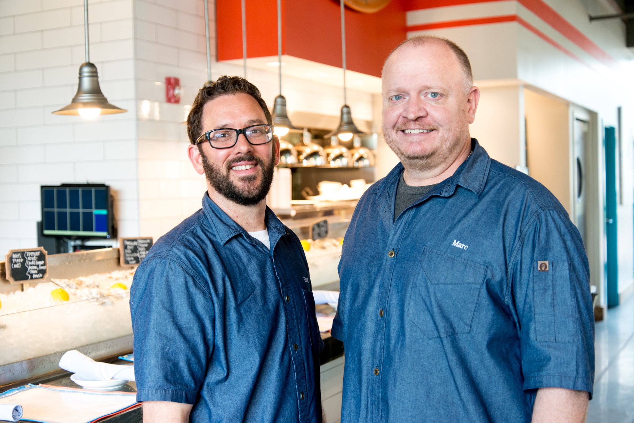Brine Seafood Shack chefs David Connolly (left) and Marc Taft. Photo credit- Mia Yakel.