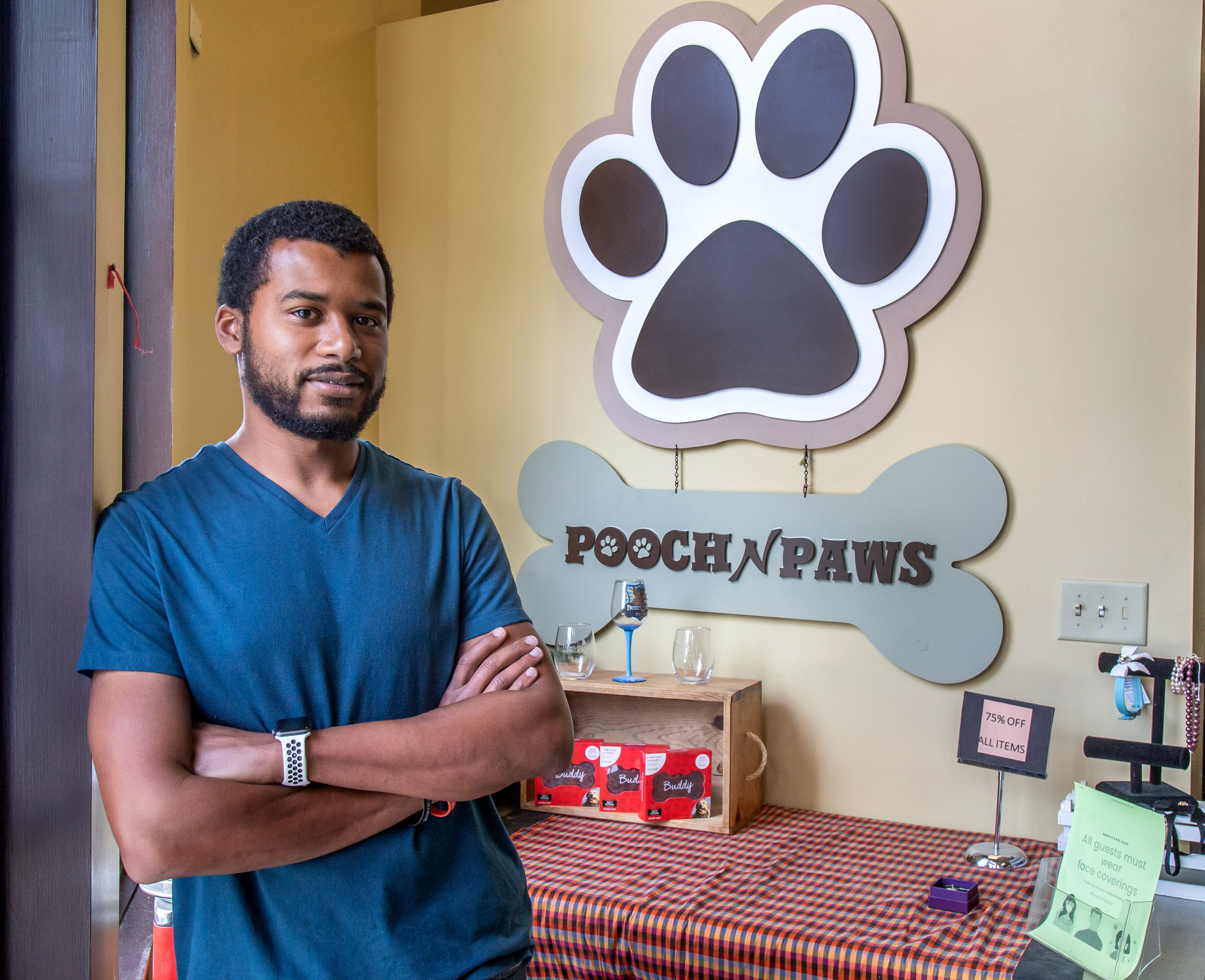 Pooch N Paws general manager Daniel Burton poses for a photograph in his Suwanee store on August 10, 2020. STEVE SCHAEFER FOR THE ATLANTA JOURNAL-CONSTITUTION