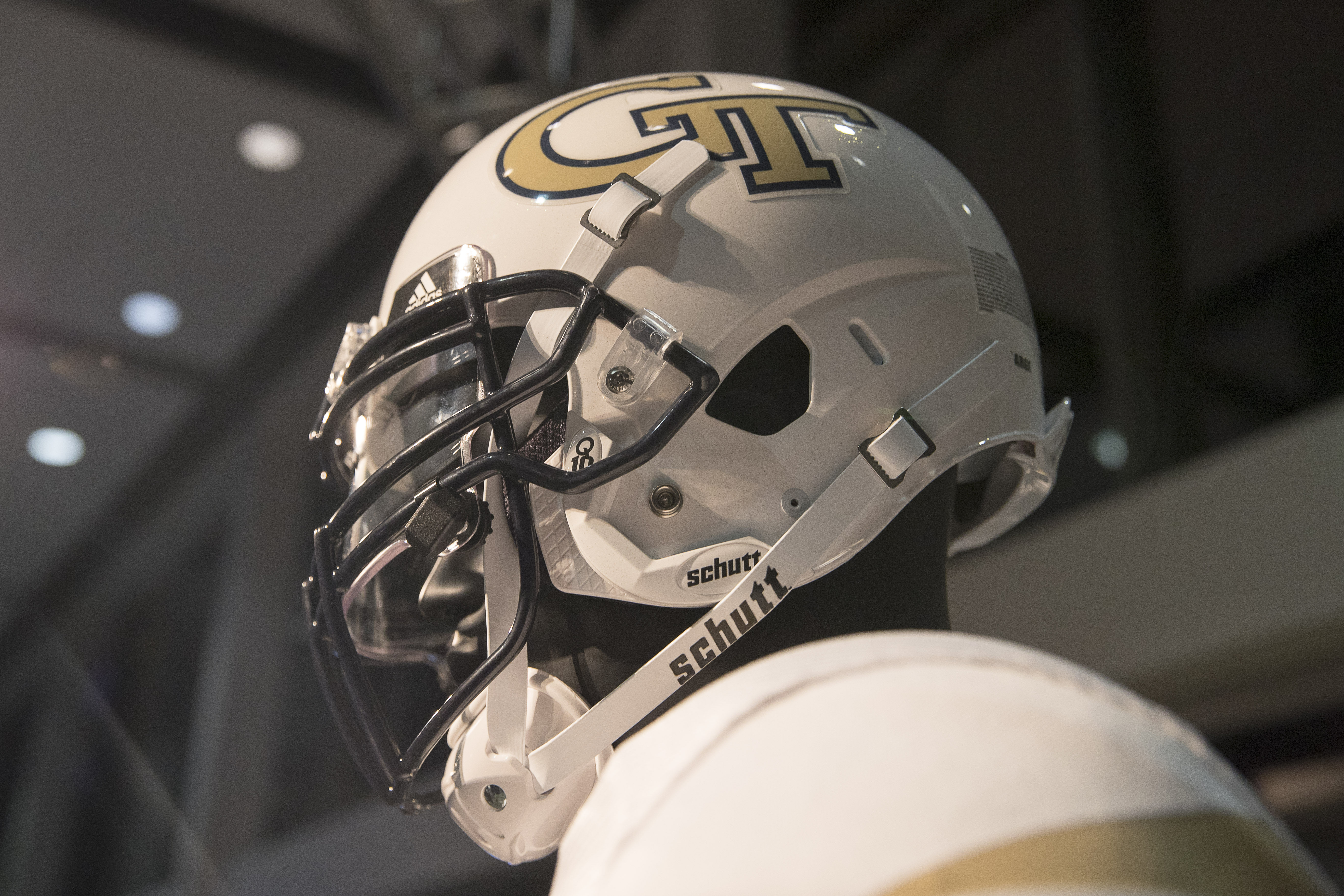The new Georgia Tech football uniforms are displayed. (ALYSSA POINTER/ALYSSA.POINTER@AJC.COM)
