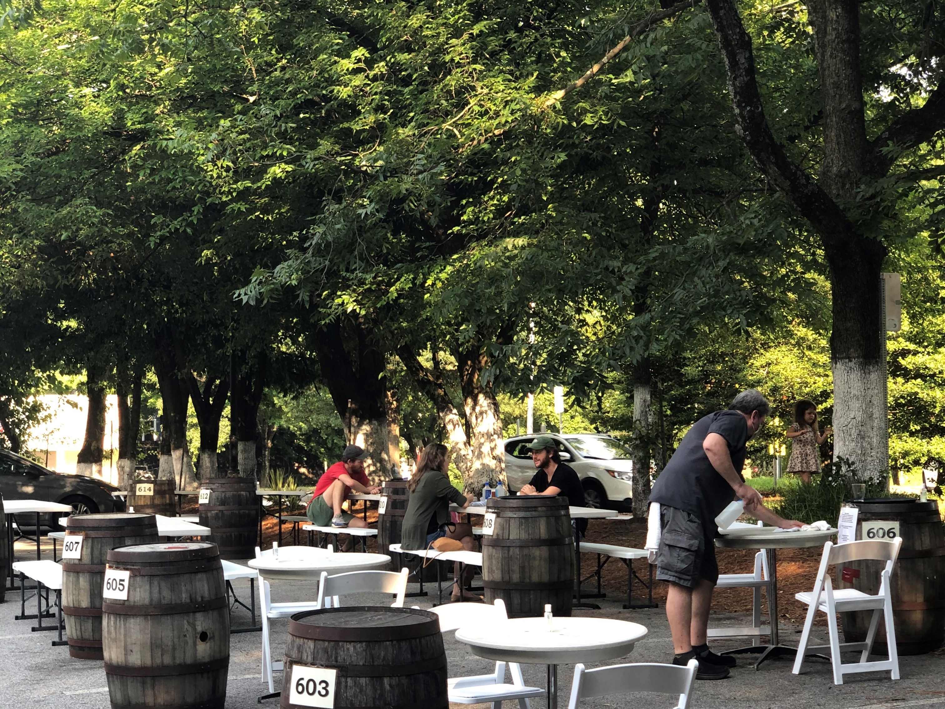 Wrecking Bar Brewpub offers outdoor “barrel service,” meaning the order is placed on a barrel by the table as a distancing measure.
Courtesy of Wendell Brock