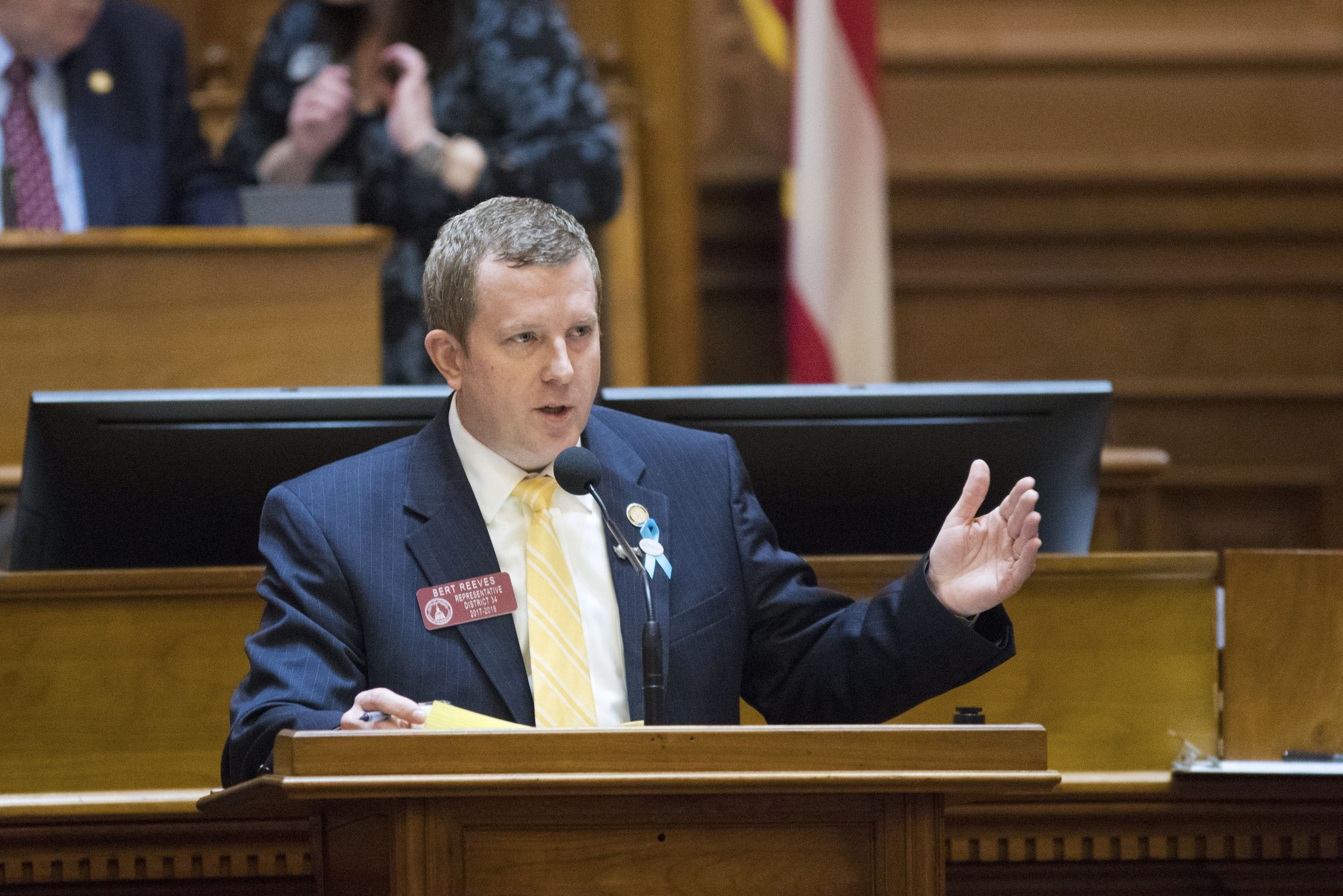 State Rep. Bert Reeves, R-Marietta, has called U.S. Rep. Marjorie Taylor Greene “an embarrassment to Georgia.”
“She is the face of radical political extremism, and we don’t need that distraction,” Reeves said. ALYSSA POINTER/ALYSSA.POINTER@AJC.COM