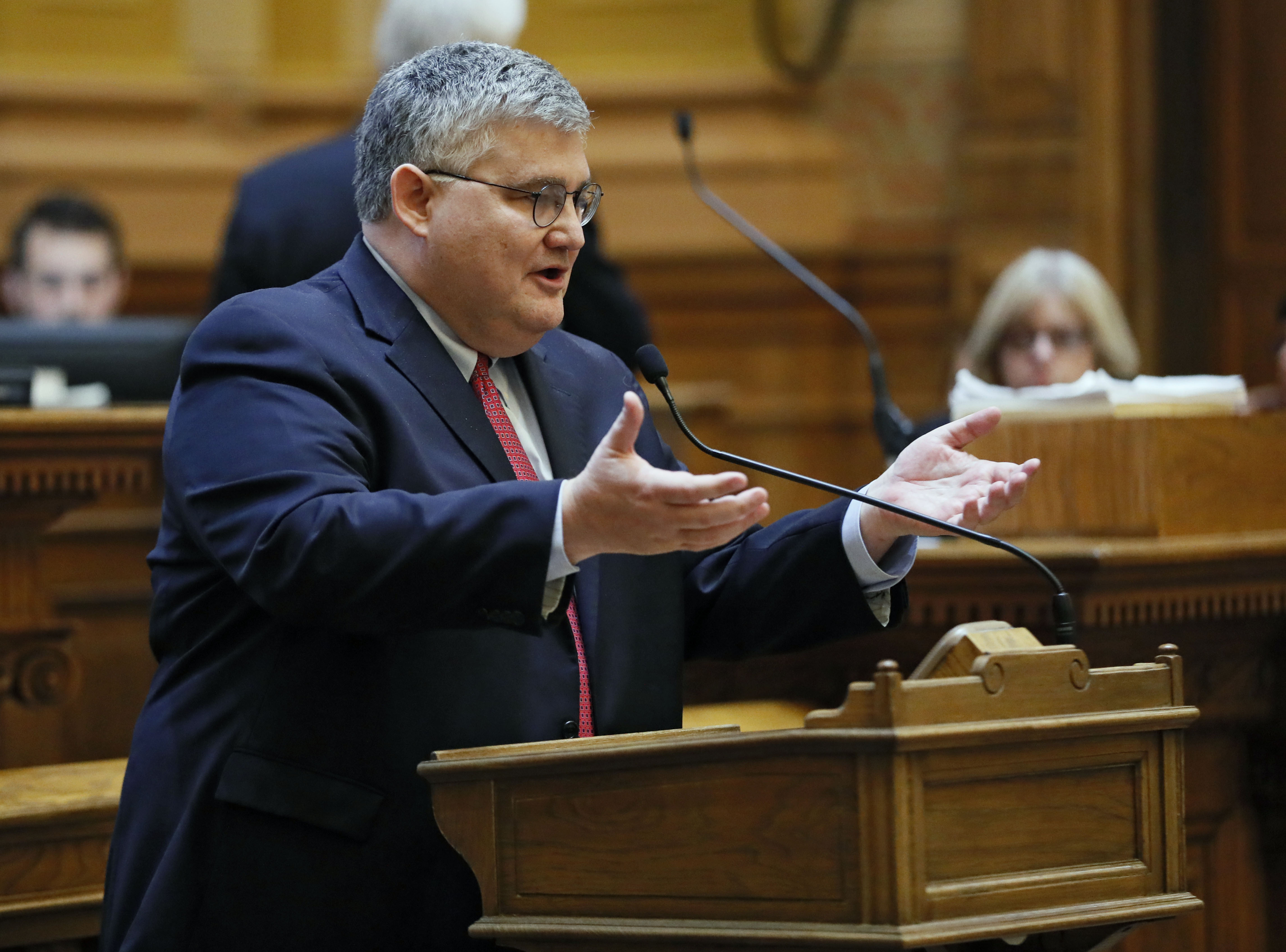 2/1/18 - Atlanta - Senator David Shafer, R-Duluth, speaks from the well in the Senate about his own adoption experience. BOB ANDRES /BANDRES@AJC.COM