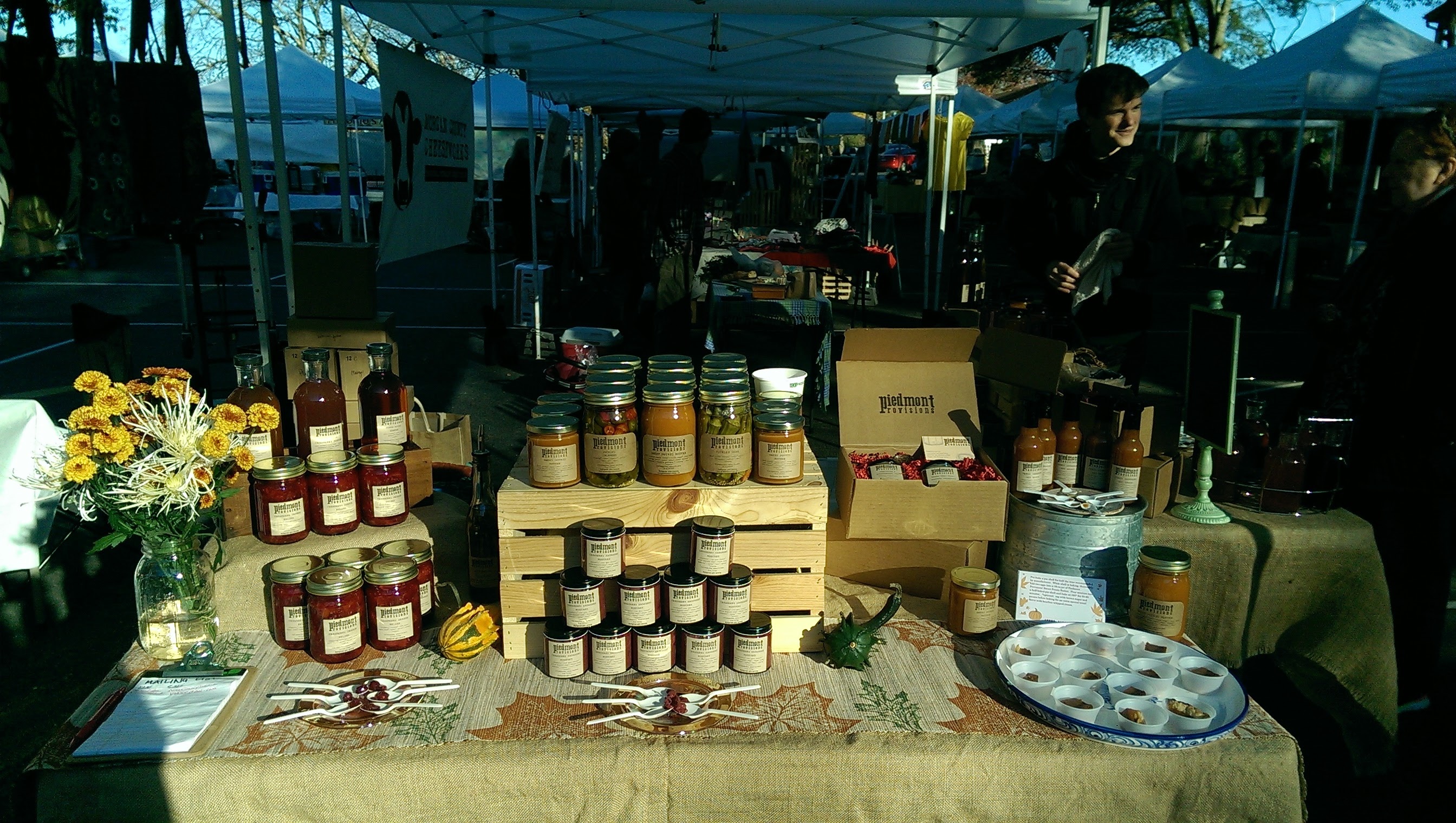 The Piedmont Provisions booth is a tempting display of dozens of products. Samples are always happily provided. Photo credit: Piedmont Provisions