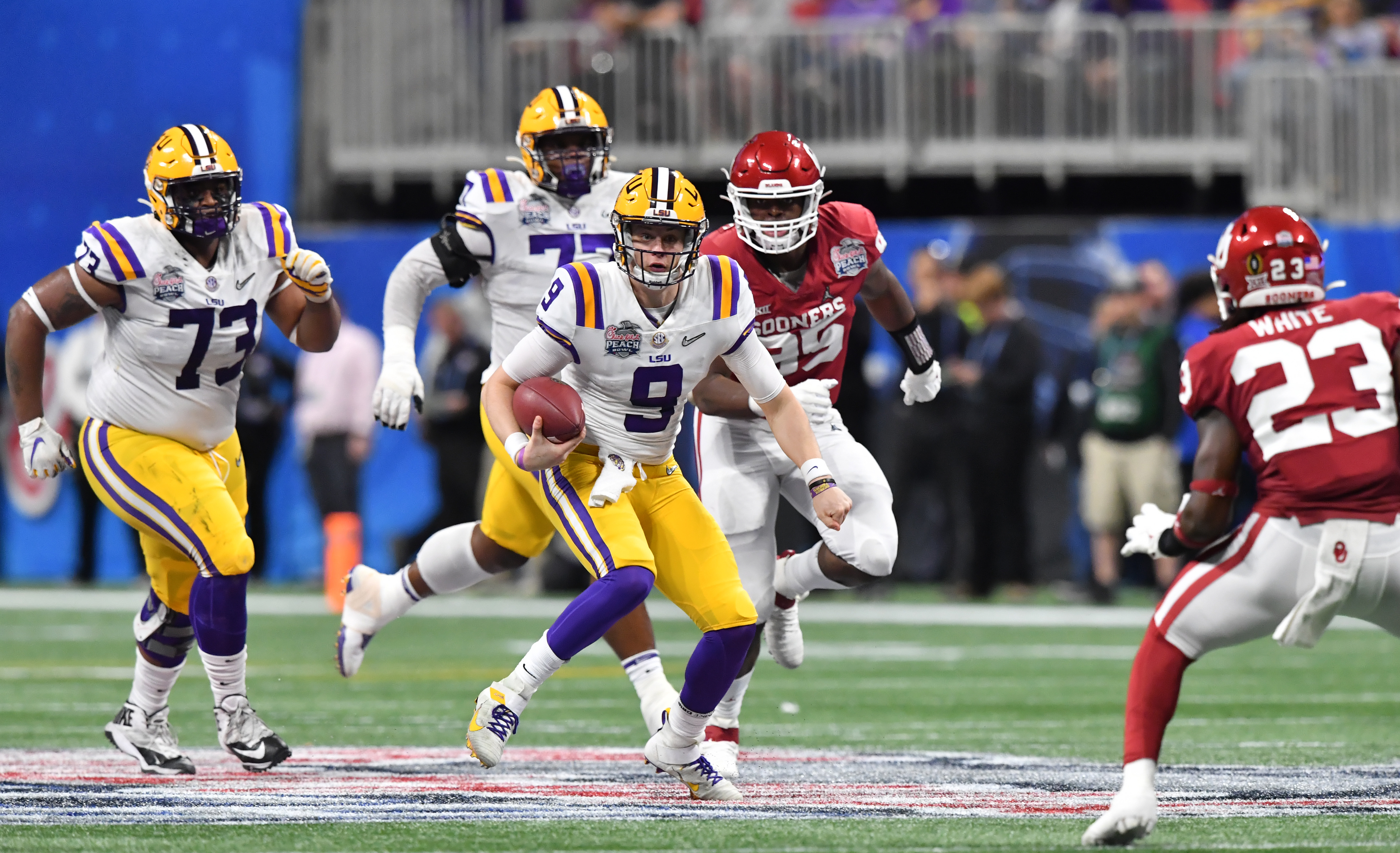 December 28, 2019: LSU wide receiver Justin Jefferson (2) during NCAA  Football game action between the Oklahoma Sooners and the LSU Tigers at  Mercedes-Benz Stadium in Atlanta, Georgia. LSU defeated Oklahoma 63-28.