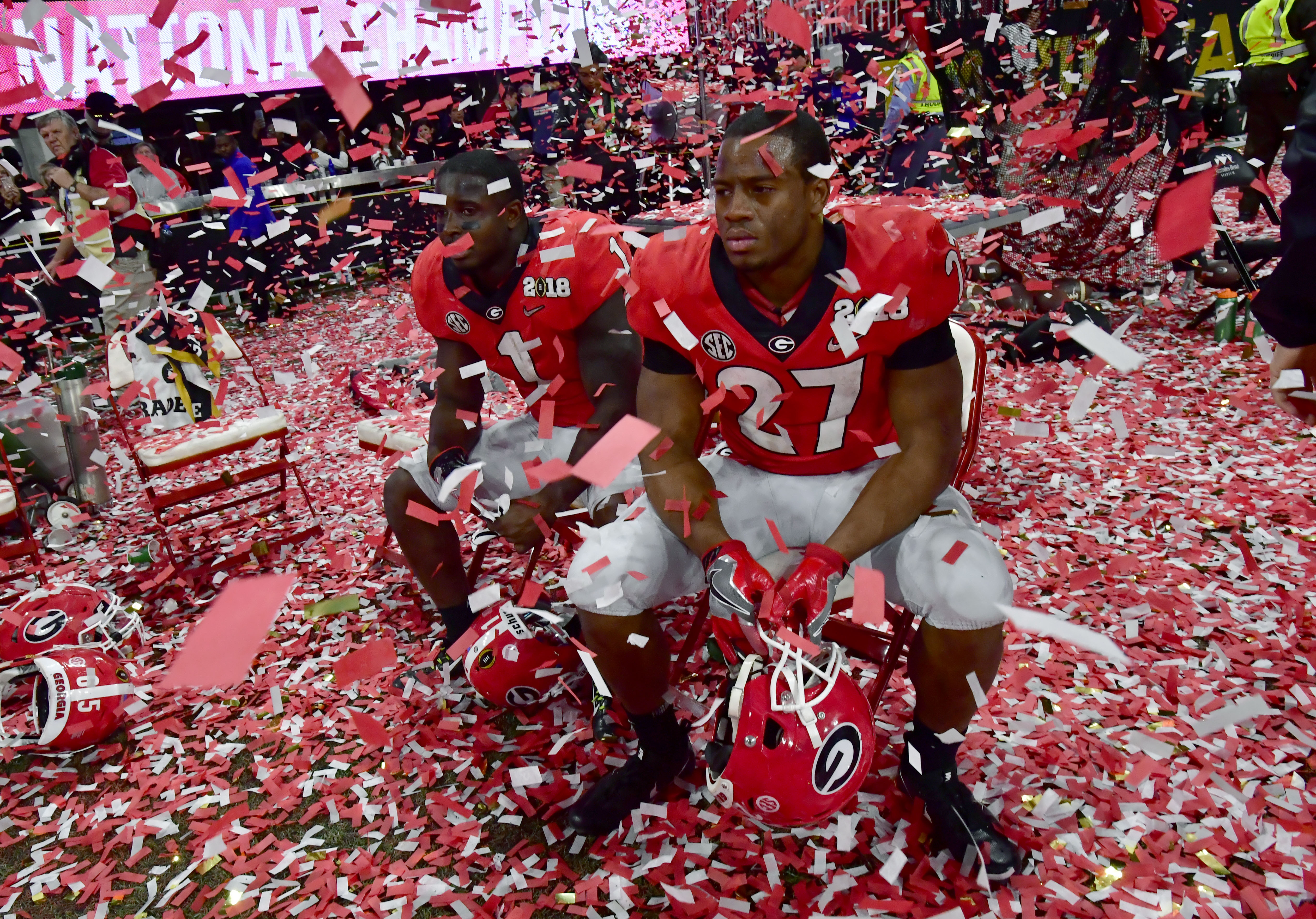 ATLANTA, GA - MARCH 29: Former University of Georgia football player Nick  Chubb prior to the 2018 Opening Day game between the Atlanta Braves and the Philadelphia  Phillies on March 29, 2018