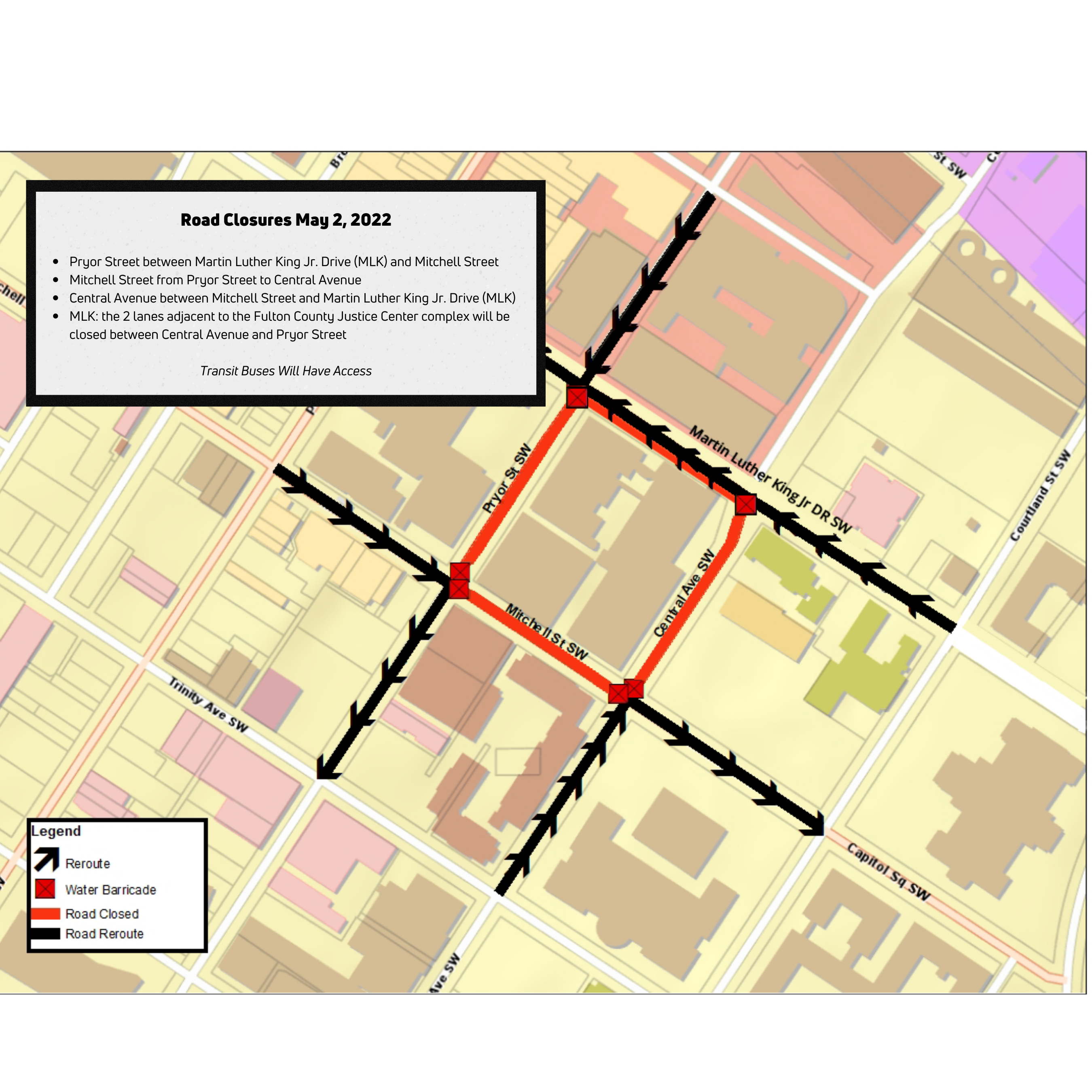 The Fulton County Sheriff’s Office has announced the department will be closing some roads in downtown Atlanta for the beginning of selecting members of the special grand jury looking into former President Donald Trump. (Courtesy of the Fulton County Sheriff's Office)