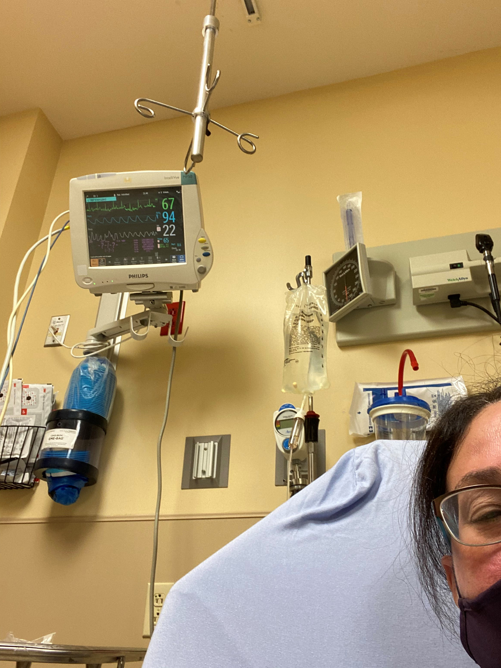 Susan Cohen Grunwald of Alpharetta woman was hospitalized in January with COVID-19. Here she is in the emergency room waiting for a room.
CONTRIBUTED