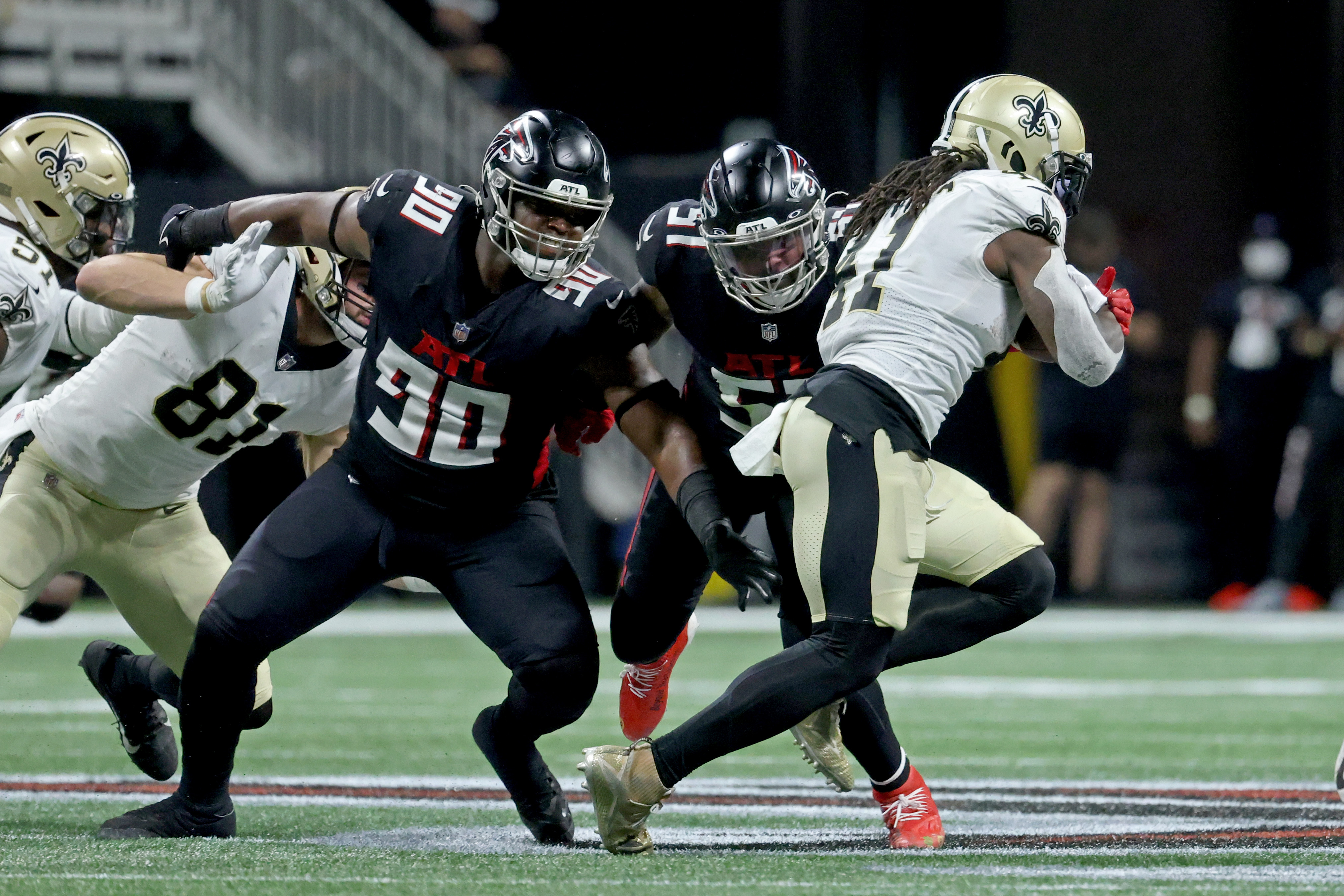 Atlanta Falcons linebacker Brandon Copeland (51) lines up on