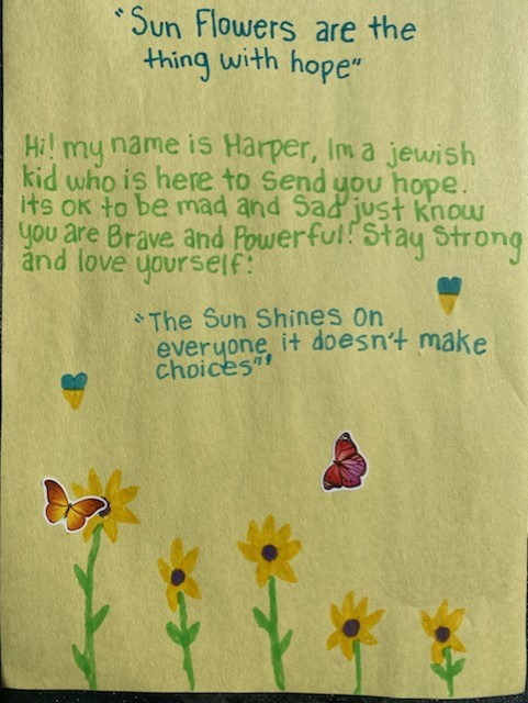 This is one of the cards being sent to Israel. There were about 30 cards made by the students.
