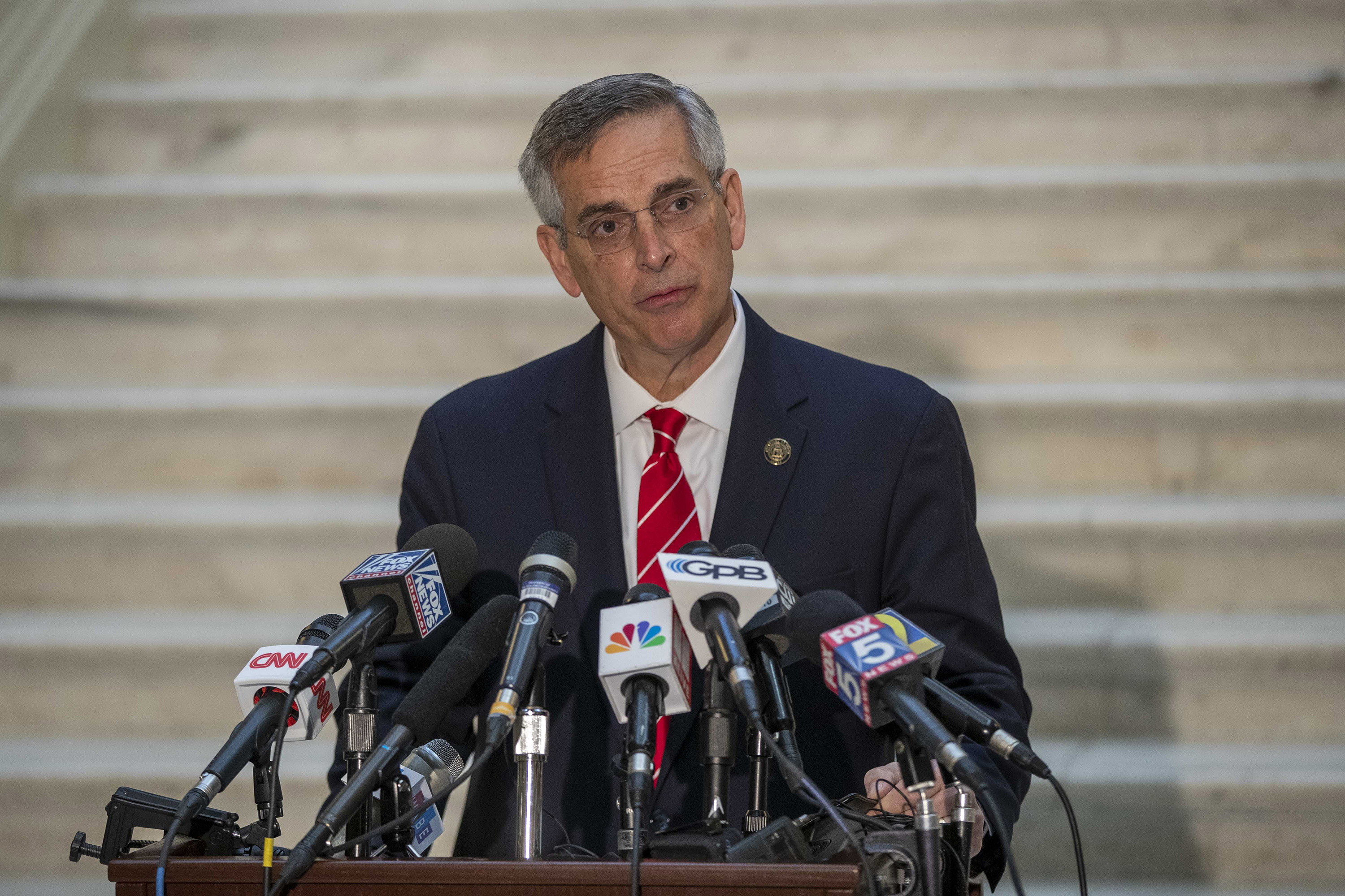 Georgia Secretary of State Brad Raffensperger makes remarks during a news conference at the Georgia State Capitol building in Atlanta on December 2, 2020. (Alyssa Pointer / AJC file photo / TNS)