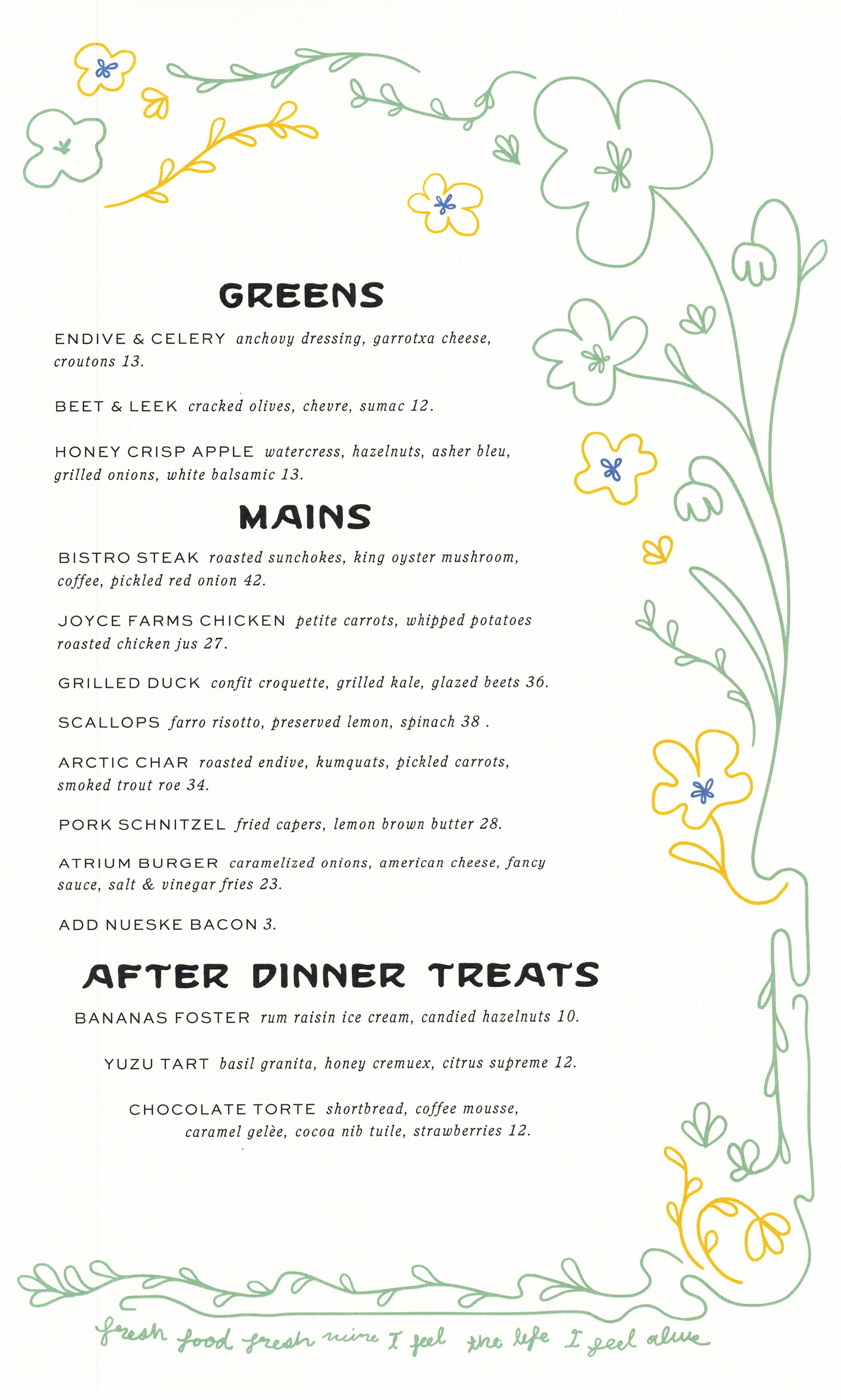 Atrium menu
