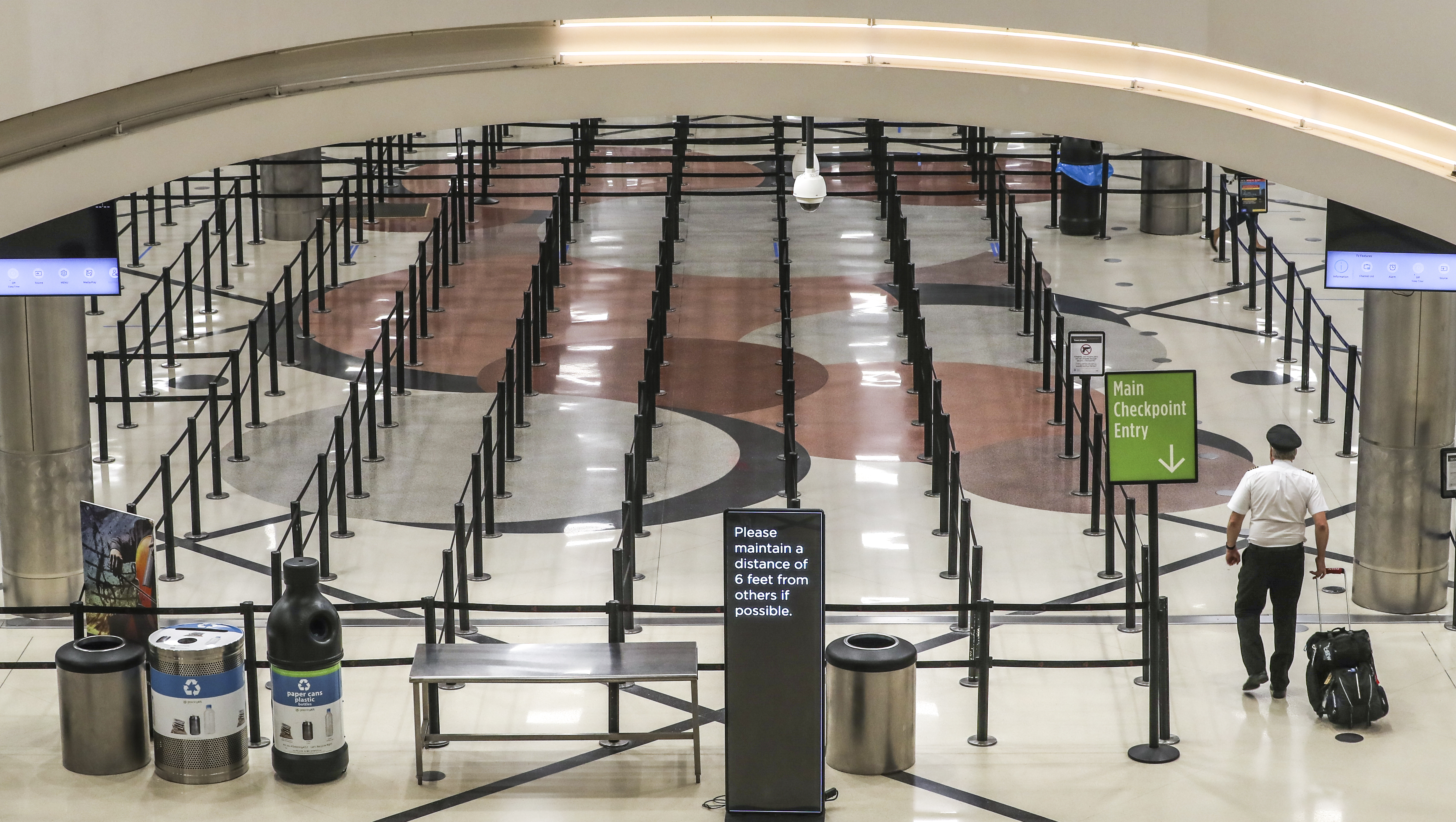A nearly empty Hartsfield-Jackson International Airport on Thursday April 9, 2020. The AJC’s analysis found that passenger volume had begun to decline in early March even as the number of flights remained constant with the prior year. (JOHN SPINK/JSPINK@AJC.COM)