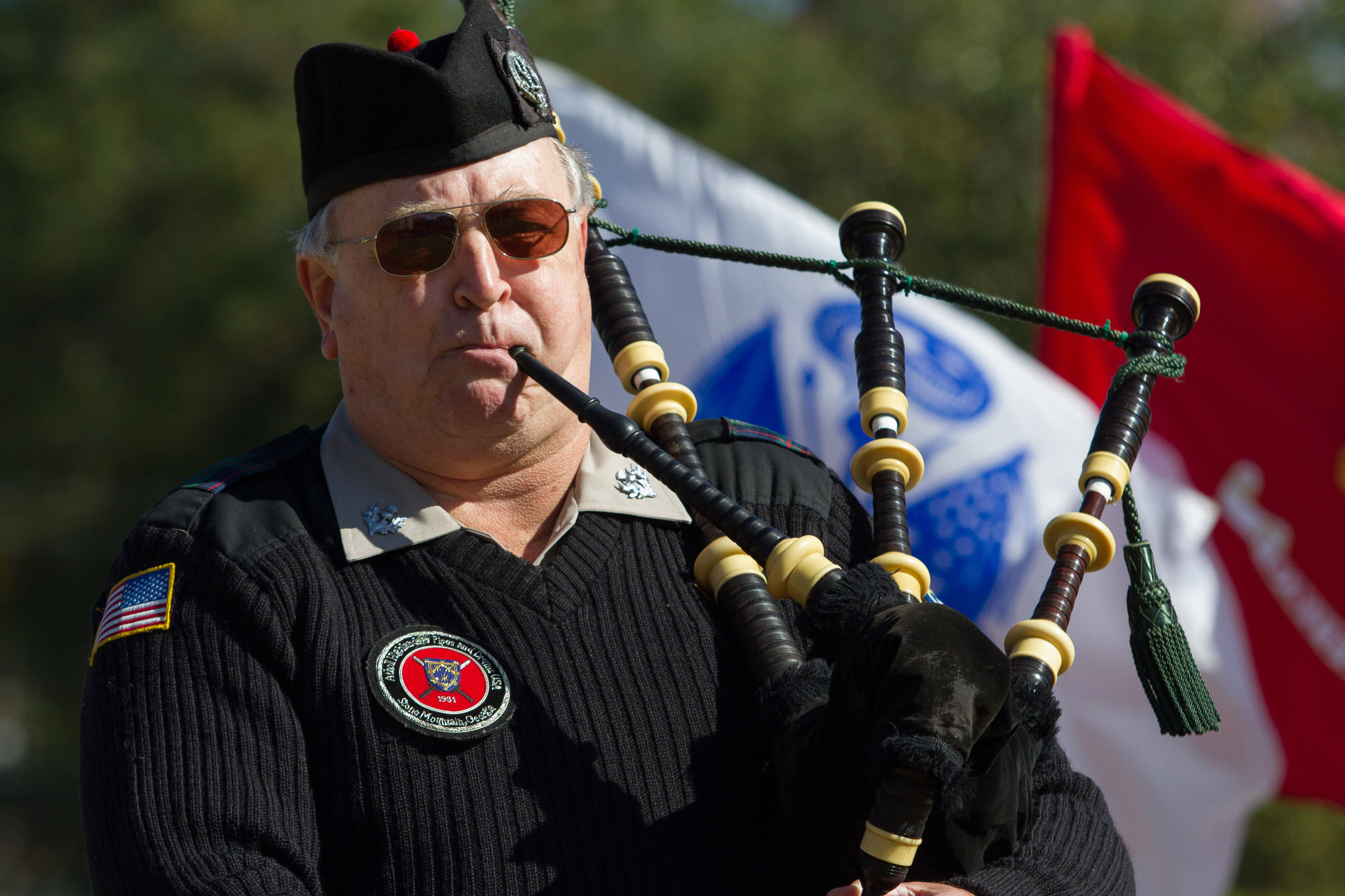 Bagpiper Wayne Coleman performs during the 2018 Veterans Day Commemoration at the Atlanta History Center on Sunday, November 11, 2018. (Photo: STEVE SCHAEFER / SPECIAL TO THE AJC)