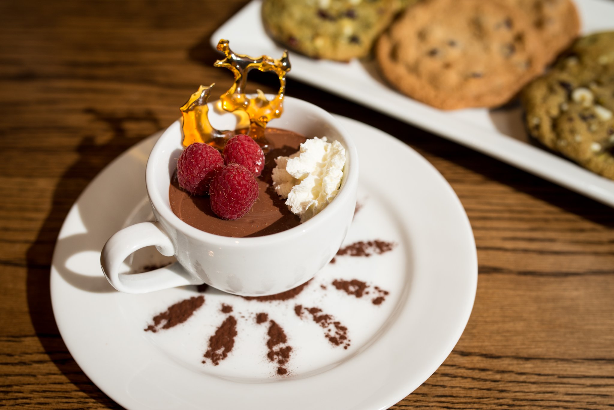 Mediterranea Pot de Creme with chocolate chip cookies and pistacho cranberry white chocolate chip cookies. Photo credit- Mia Yakel.