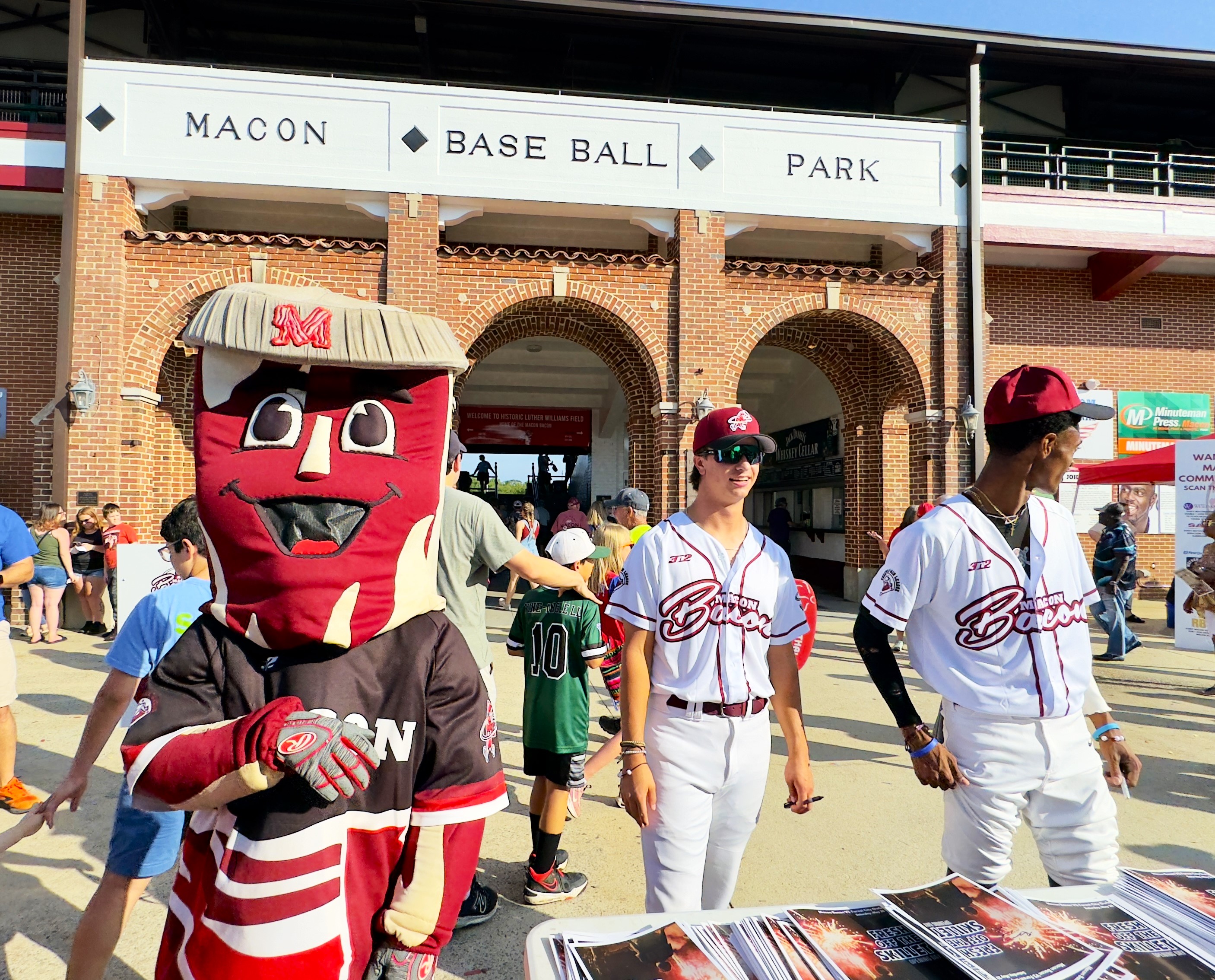 Half man, half pork, the mascot for the Macon Bacon in Middle Georgia  sizzles for attention