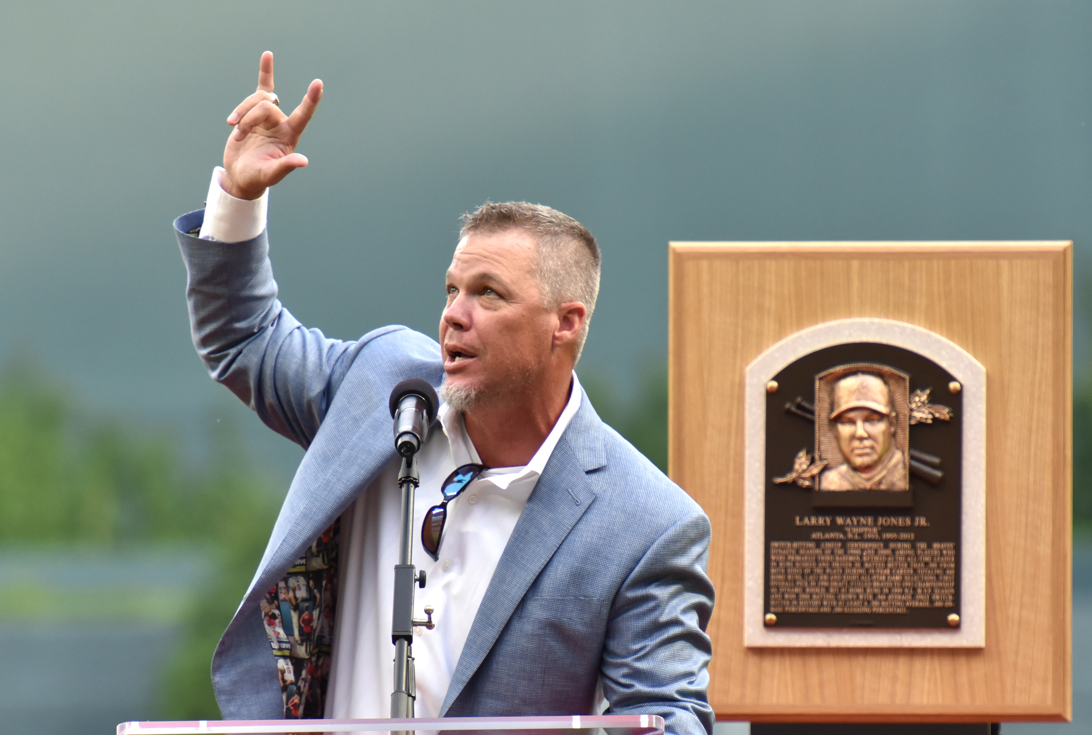 ATLANTA, GA – AUGUST 10: Newly inducted Hall of Famer Chipper