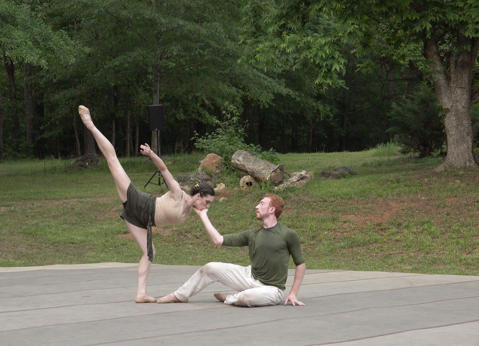 Terminus Modern Ballet Theater performers Laura Morton and Heath Gill perform against a lush outdoor backdrop "roam."Courtesy of Terminus Modern Ballet Theatre