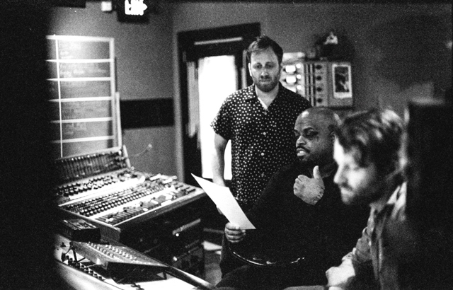 Dan Auerbach (left), CeeLo Green and chief engineer Allen Parker at Easy Eye Sound in Nashville. Photo: ALYSSE GAFKJEN;