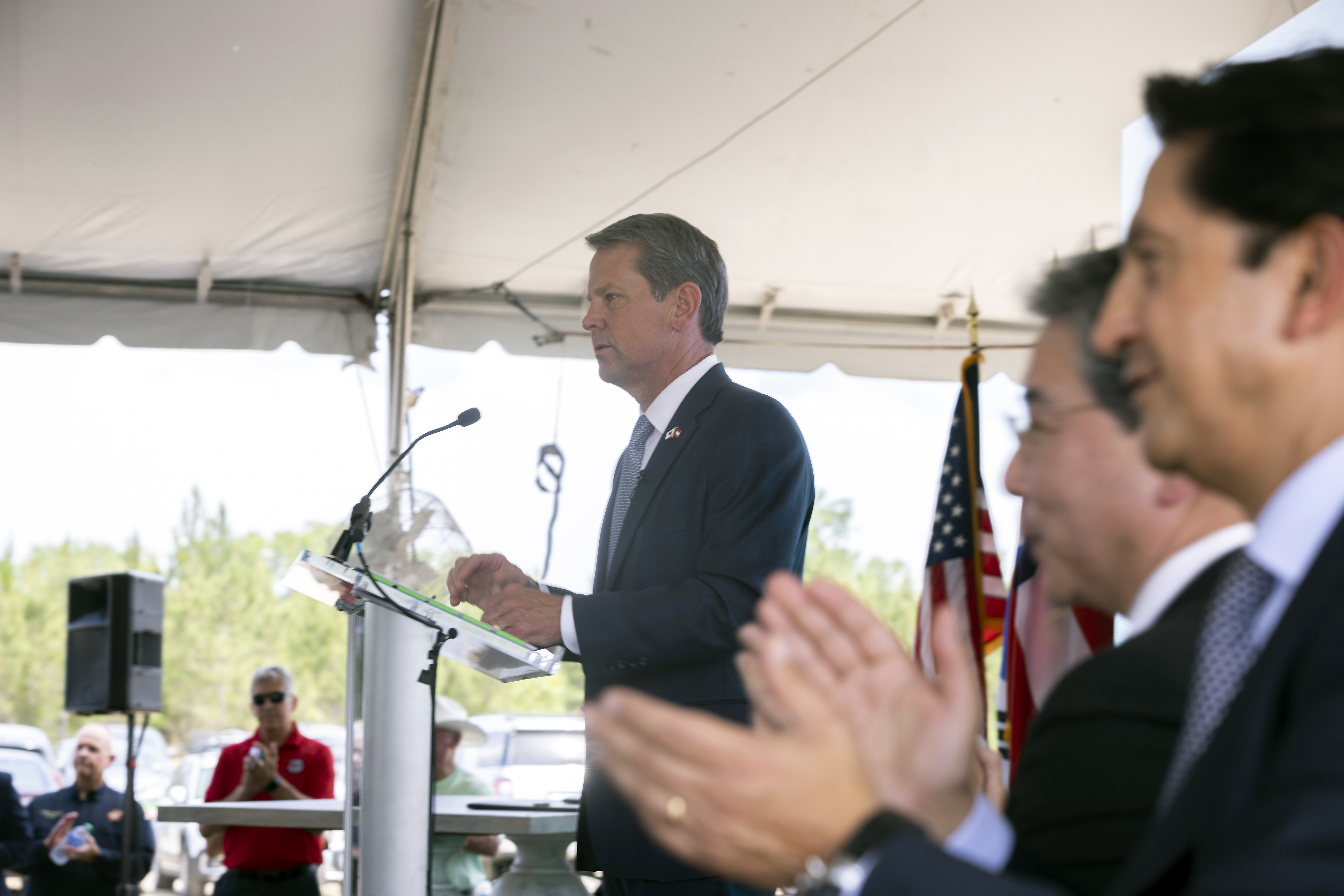 ELLABELL, GEORGIA - MAY 20, 2022: Governor Brian P. Kemp announces that South Korean automotive giant Hyundai Motor Group is building an electric vehicle plant in Ellabell, Ga. It is the second major electric vehicle factory announcement in Georgia since December as state economic development officials try to turn the Peach State into an important manufacturing hub for battery-powered automobiles. (AJC Photo/Stephen B. Morton)