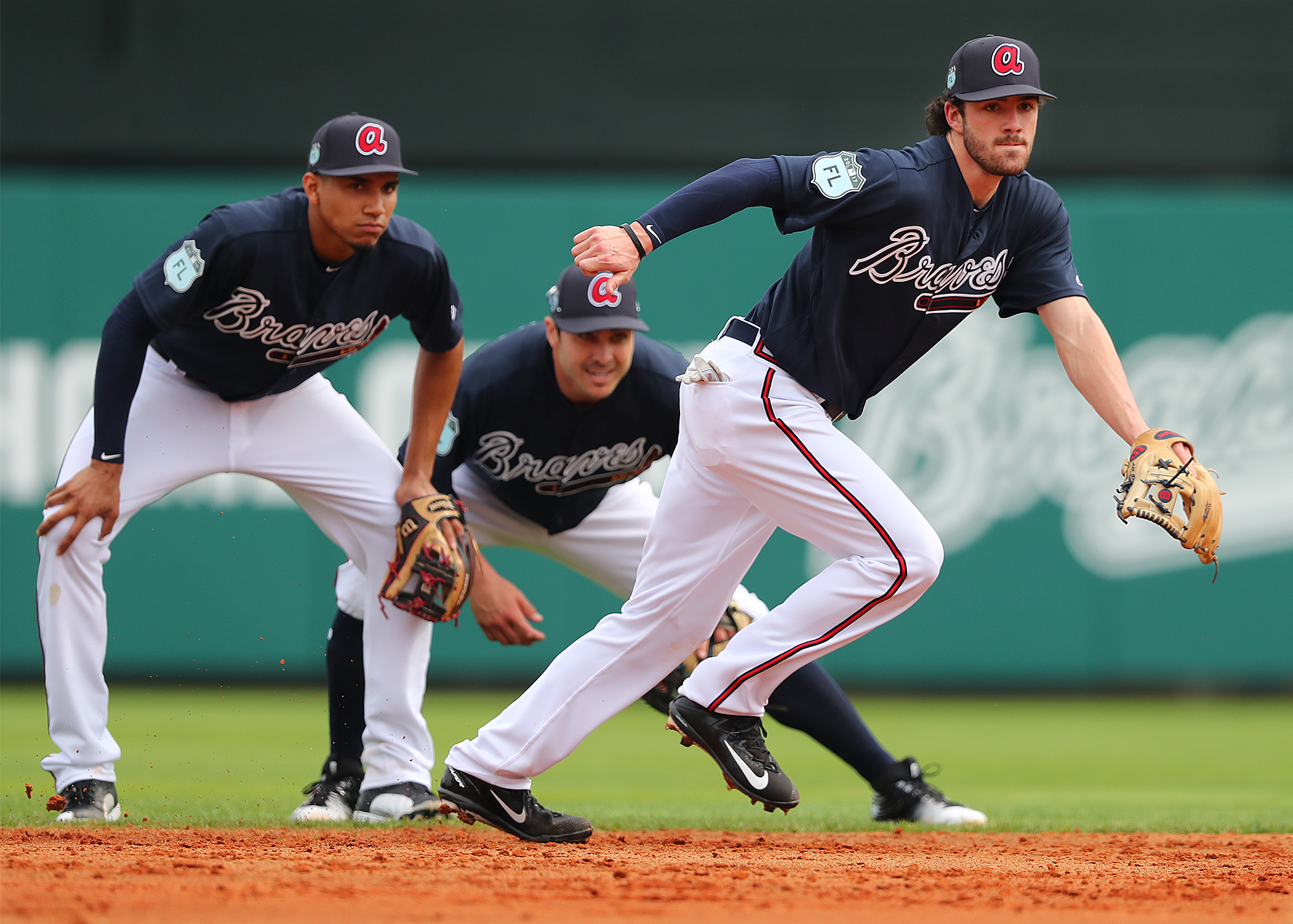 Atlanta Braves infielder Dansby Swanson takes batting practice during  baseball spring training Monday, F…