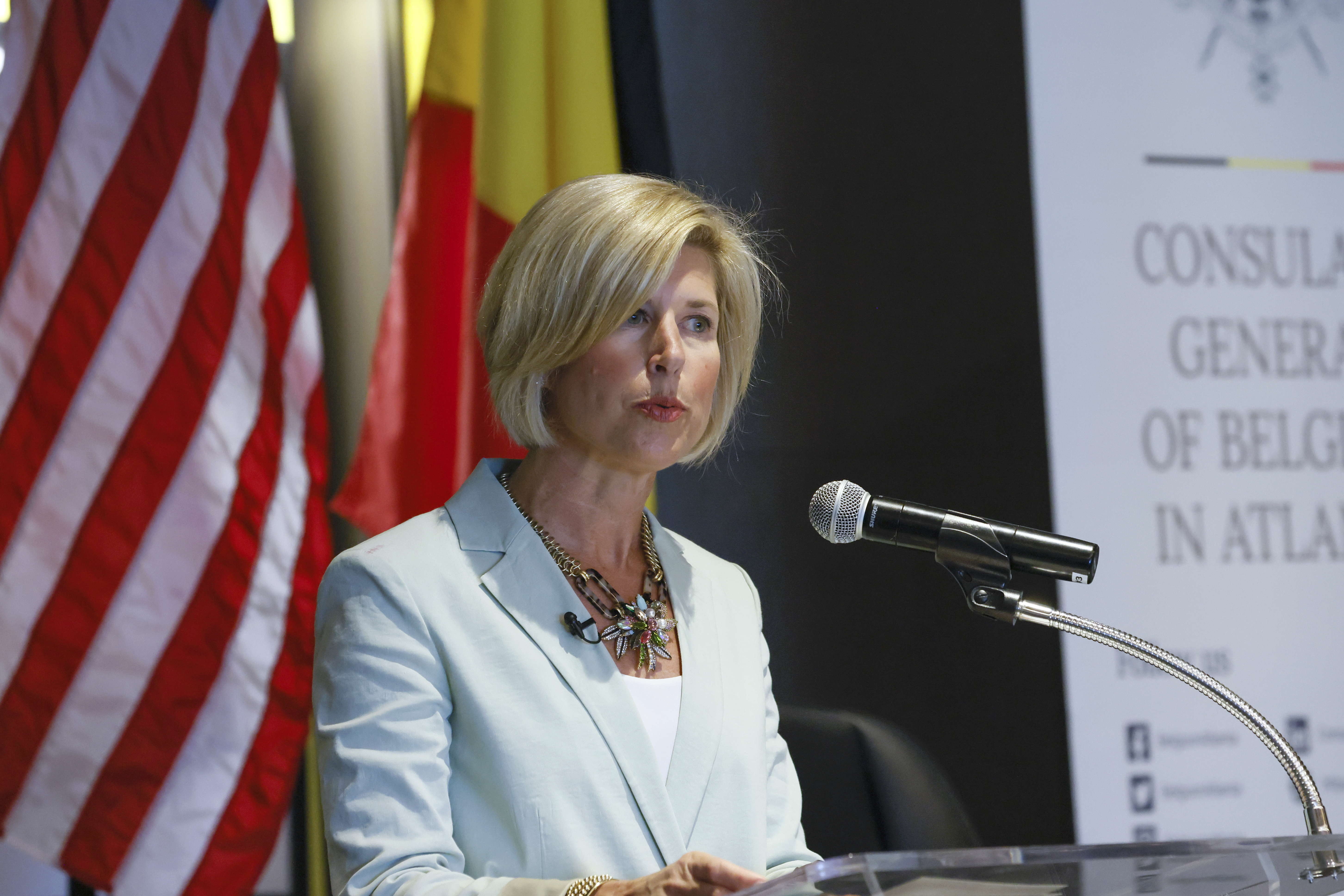 Metro Atlanta Chamber CEO Katie Kirkpatrick speaks at The National Center for Civil and Human Rights in Atlanta during an event on diversity, equity and inclusion on Monday, June 6, 2022. (Natrice Miller / natrice.miller@ajc.com)