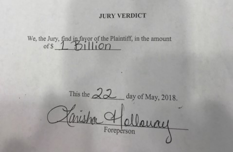 The Jury awarded Hope Cheston $1 billion during their Tuesday verdict. (Credit: Attorney Ryan Julison)