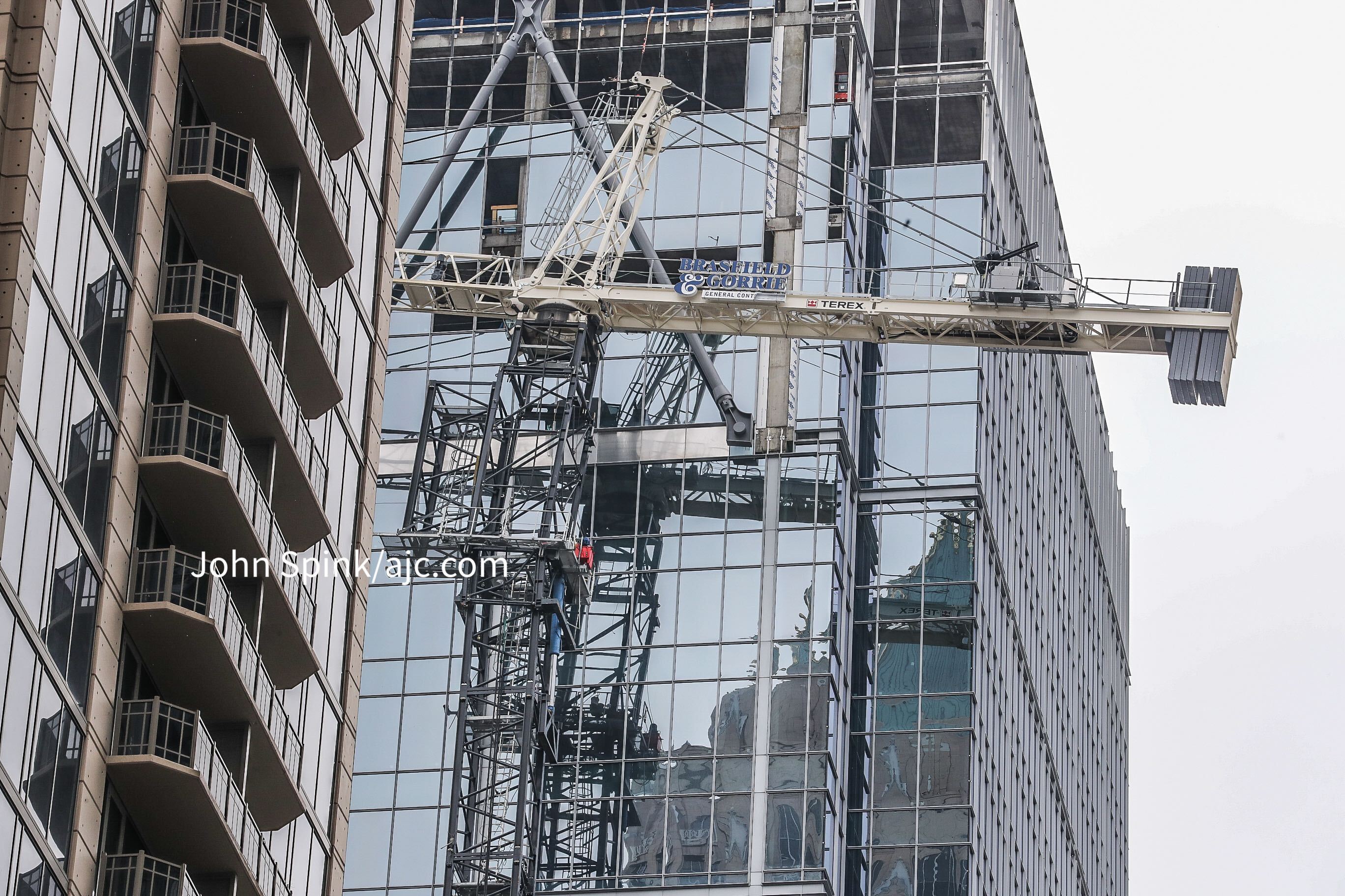 Construction Crane At Risk Of Falling Outside Midtown Atlanta High Rise Building