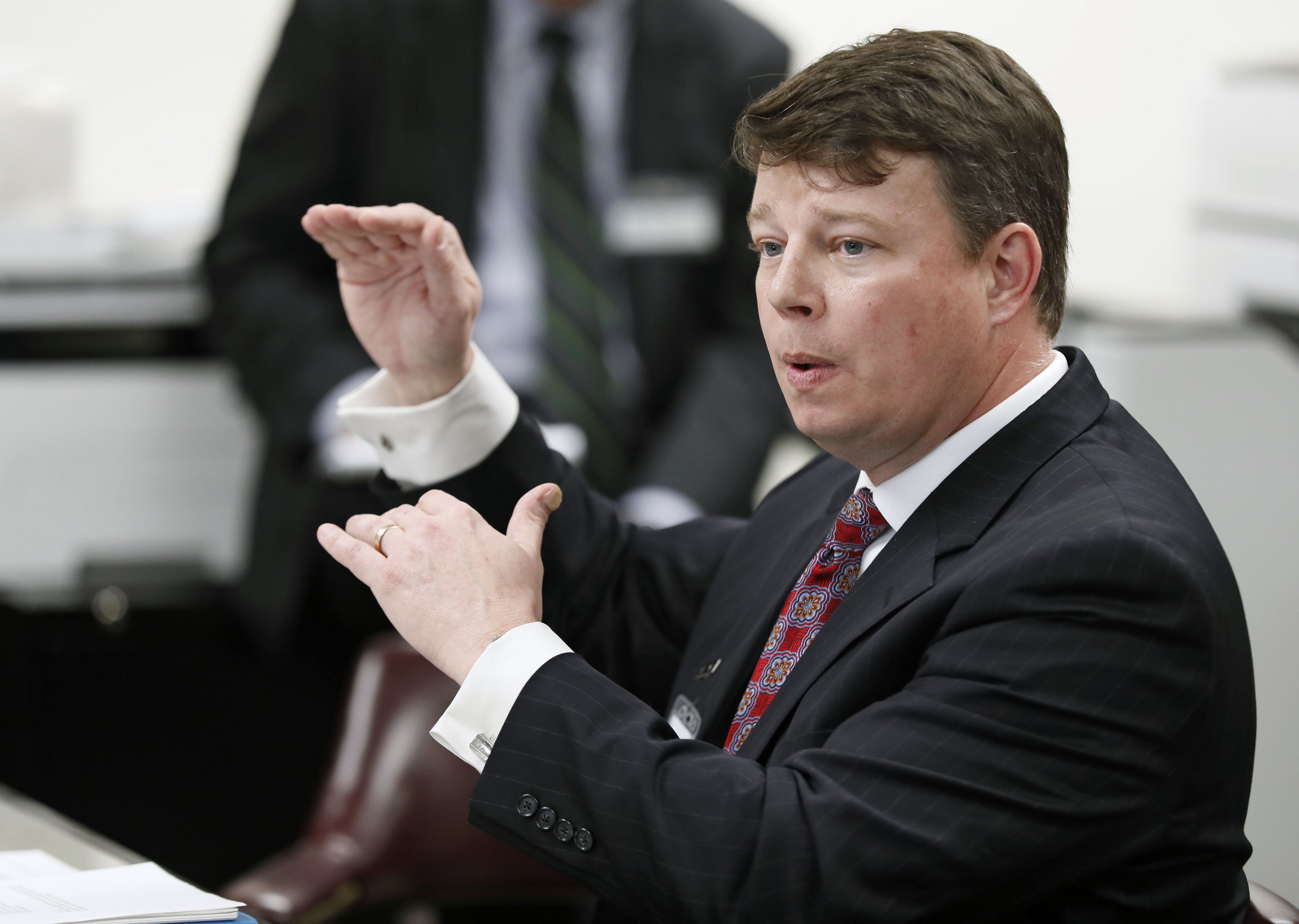 Stephen Loftin, executive director for the Georgia Cable Association, comments to a committee about expanding internet access in Georgia on Feb. 20, 2018. BOB ANDRES /BANDRES@AJC.COM