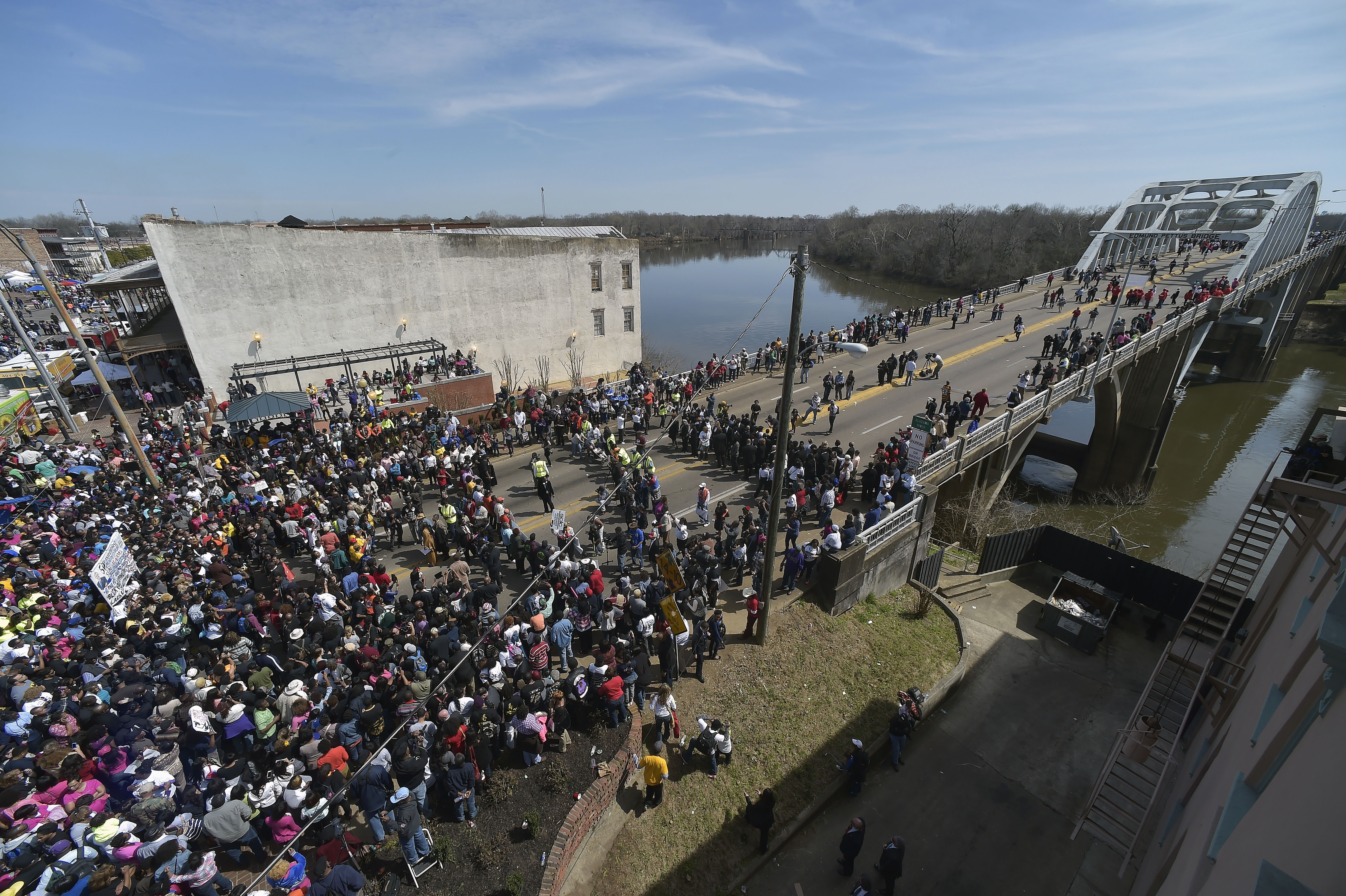 Crowds gathered in 2015 before a symbolic walk across the Edmund Pettus Bridge.