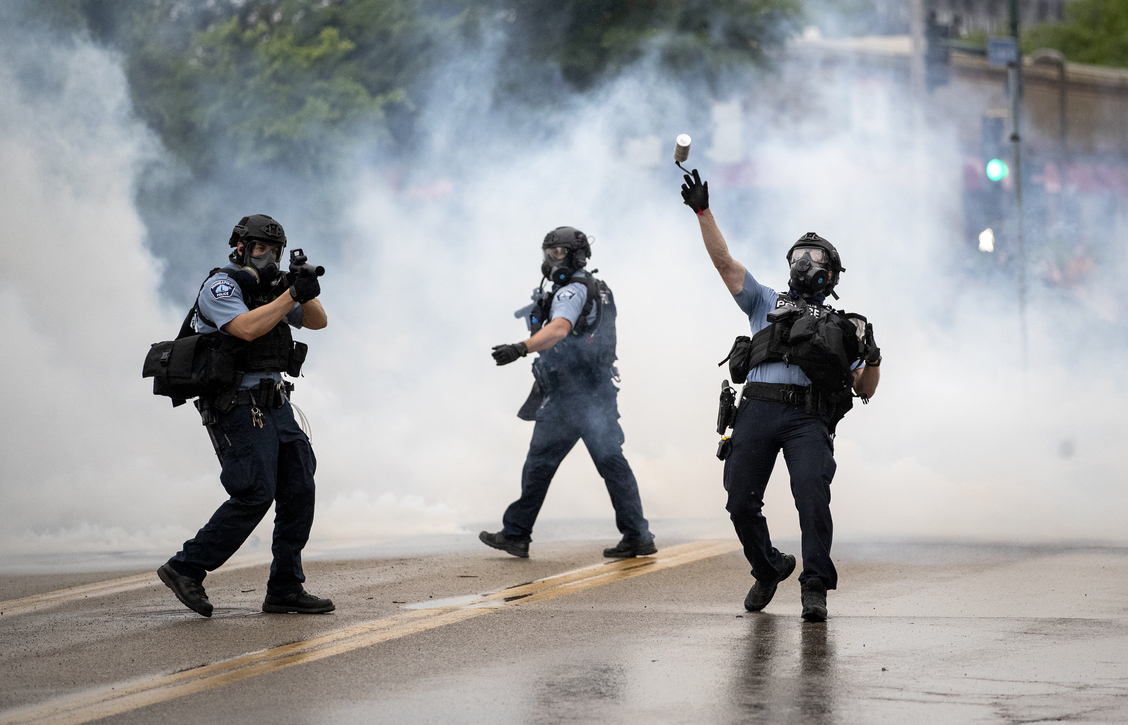 MINNEAPOLIS, MN,- MAY 26: Police clashed with protesters at the Minneapolis 3rd Police Precinct. People gathered at Chicago Ave. and East 38th Street during a rally in Minneapolis on Tuesday, May 26, 2020. Federal authorities are investigating a white Minneapolis police officer for possible civil rights violations, after a video surface showing him kneeling on a handcuffed African-American man's neck and ignoring the man's protests that he couldn't breathe. The man later died. An attorney for the man's family identified him as George Floyd.