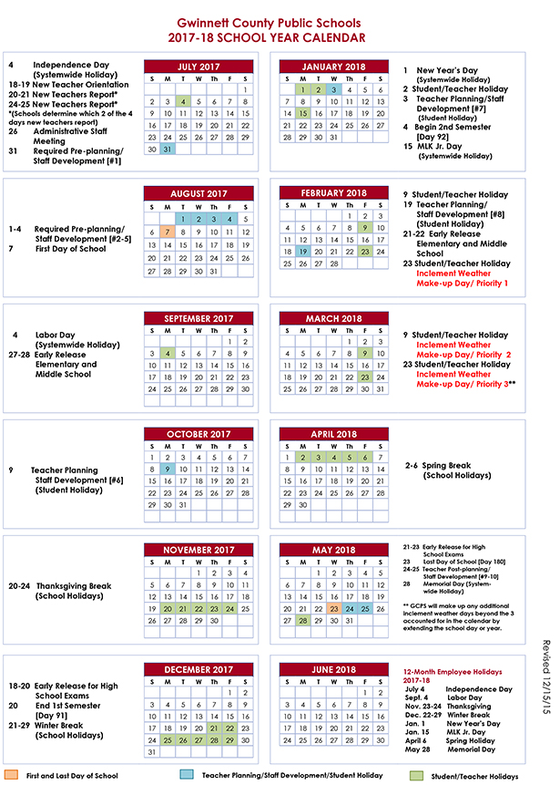 Gwinnett County School Calendar 2017-18 Gwinnett County School Calendar 2017-18