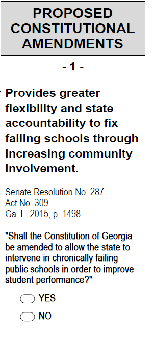 Gov. Nathan Deal’s Opportunity School District referendum is on the ballot this November 8 election. Opponents of the constitutional amendment have filed a lawsuit alleging “misleading” ballot language.