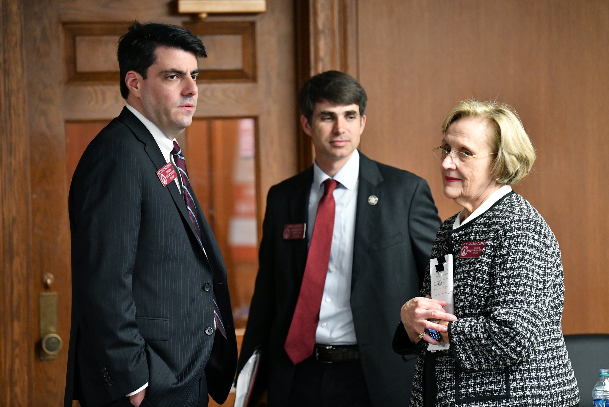 From left, Rep. Chuck Efstration, Rep. John LaHood and Rep. Sharon Cooper gathered before a February press conference to announce legislation to reform the state’s assisted living and personal care industry. The Georgia House passed one bill sponsored by Cooper, R-Marietta, and supported by LaHood, R-Valdosta, whose family owns and operates senior care homes. Efstration, R-Dacula, is sponsor of another bill that has yet to come up for House vote. (Hyosub Shin / Hyosub.Shin@ajc.com)