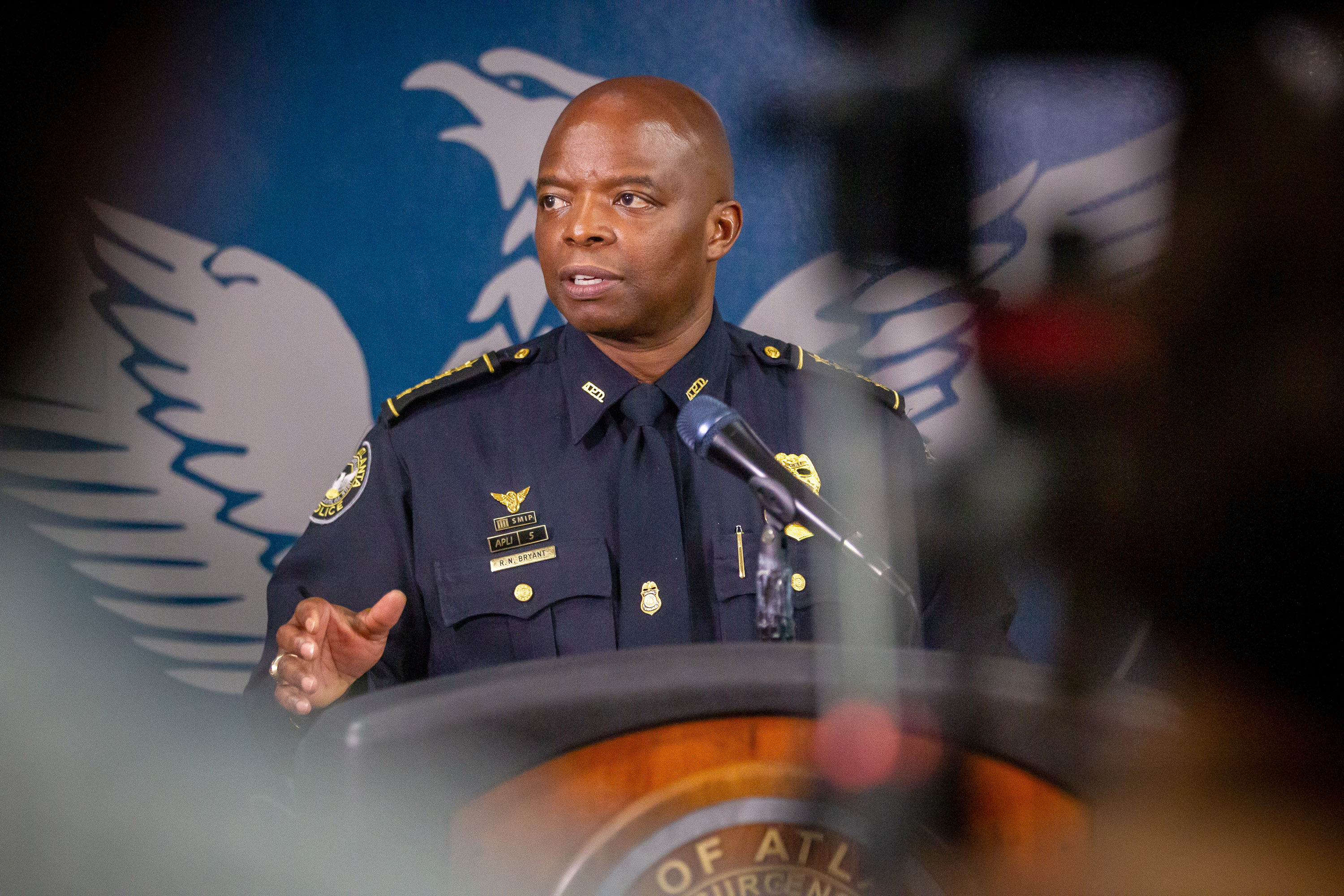 Atlanta police Chief Rodney Bryant said the officer shot twice Wednesday afternoon remains hospitalized, but is doing well. STEVE SCHAEFER FOR THE ATLANTA JOURNAL-CONSTITUTION