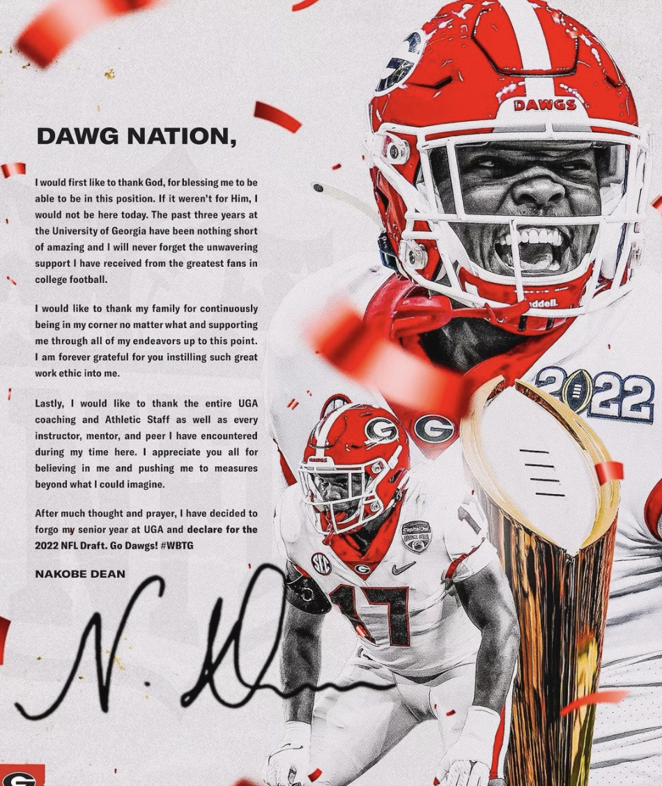 Nakobe Dean Georgia Bulldogs Autographed Red “National