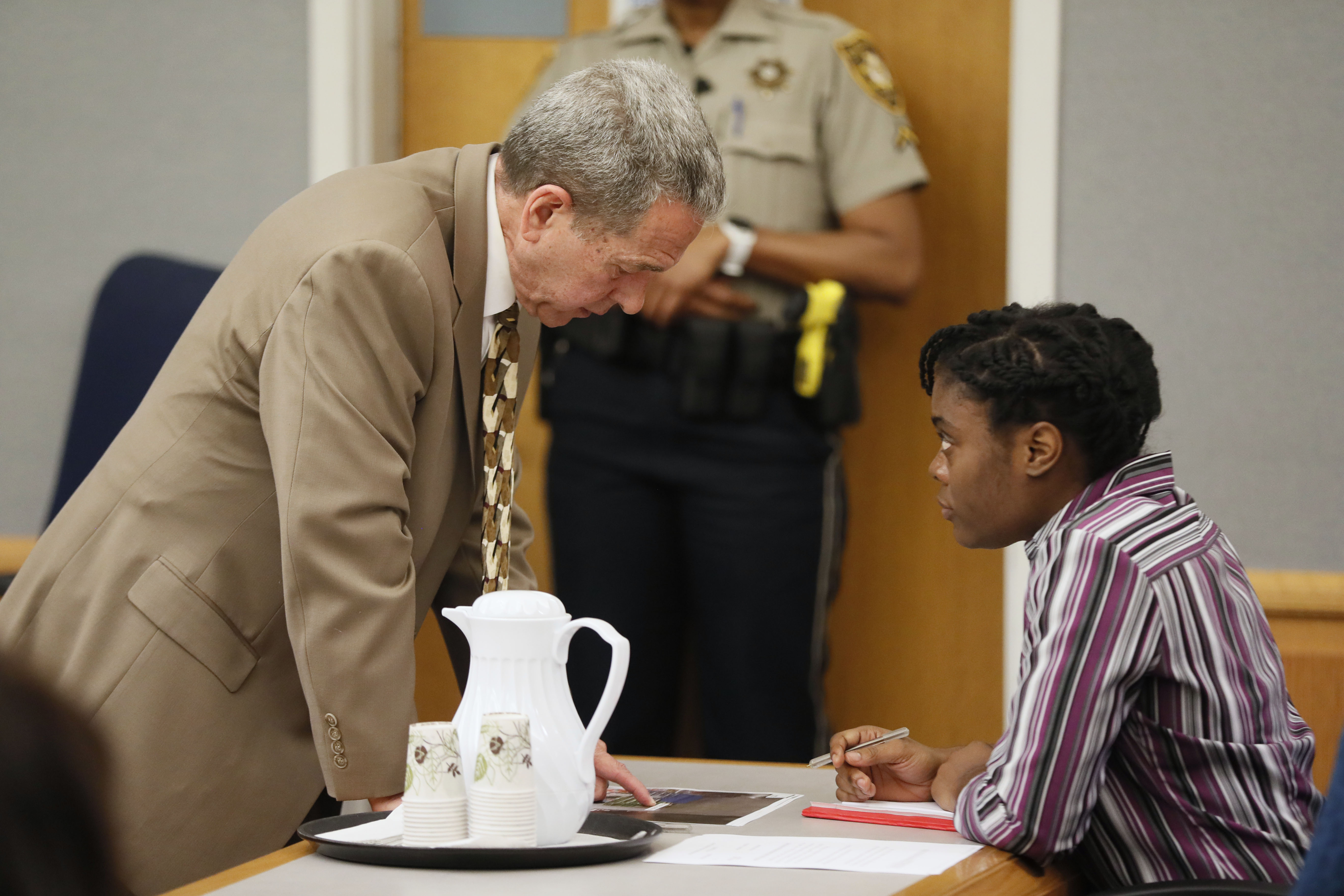 April 25, 2019 - Lawrenceville - The prosecution continued for the second day in the Tiffany Moss death penalty trial with the testimony of Eman Moss. Moss, who is representing herself, again declined to ask questions of the prosecution witnesses. Bob Andres / bandres@ajc.com
