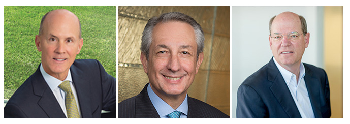 Rick Smith (left) is out as head of Equifax. Paulino do Rego Barros Jr. (center) has been named interim CEO. Board member Mark Feidler (right) has been named non-executive chairman.