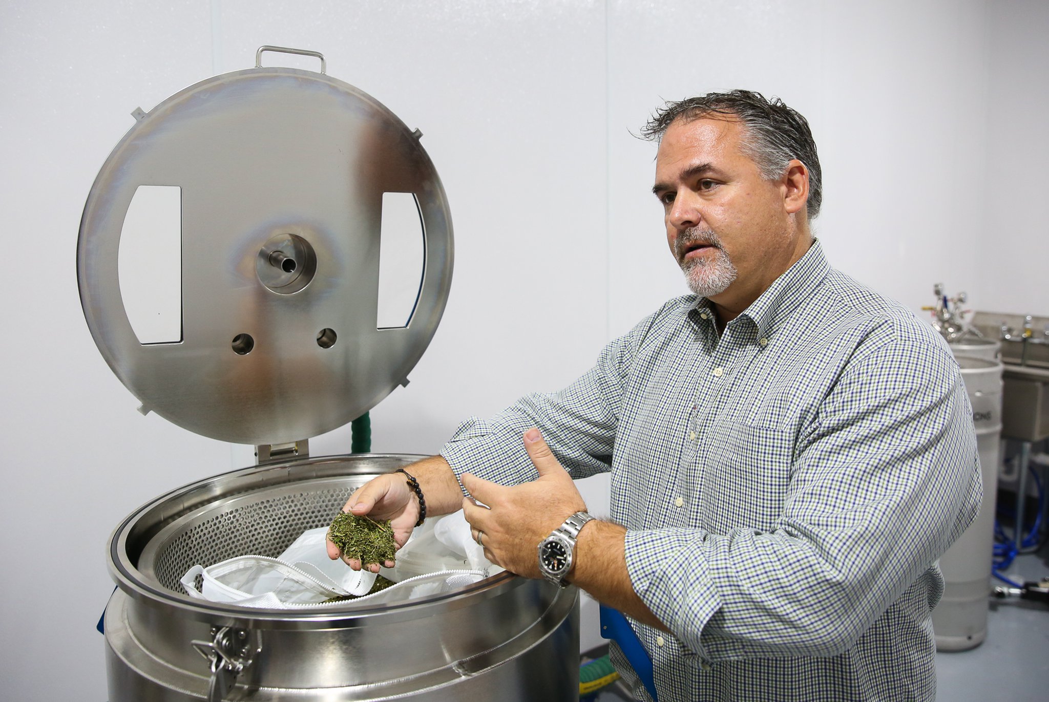 Rob Lee of GA Xtracts discusses the extraction process for hemp at the GA Xtracts facility in Watkinsville, Ga., on Tuesday, Oct. 15, 2019. (Photo/Austin Steele for the Atlanta Journal-Constitution)