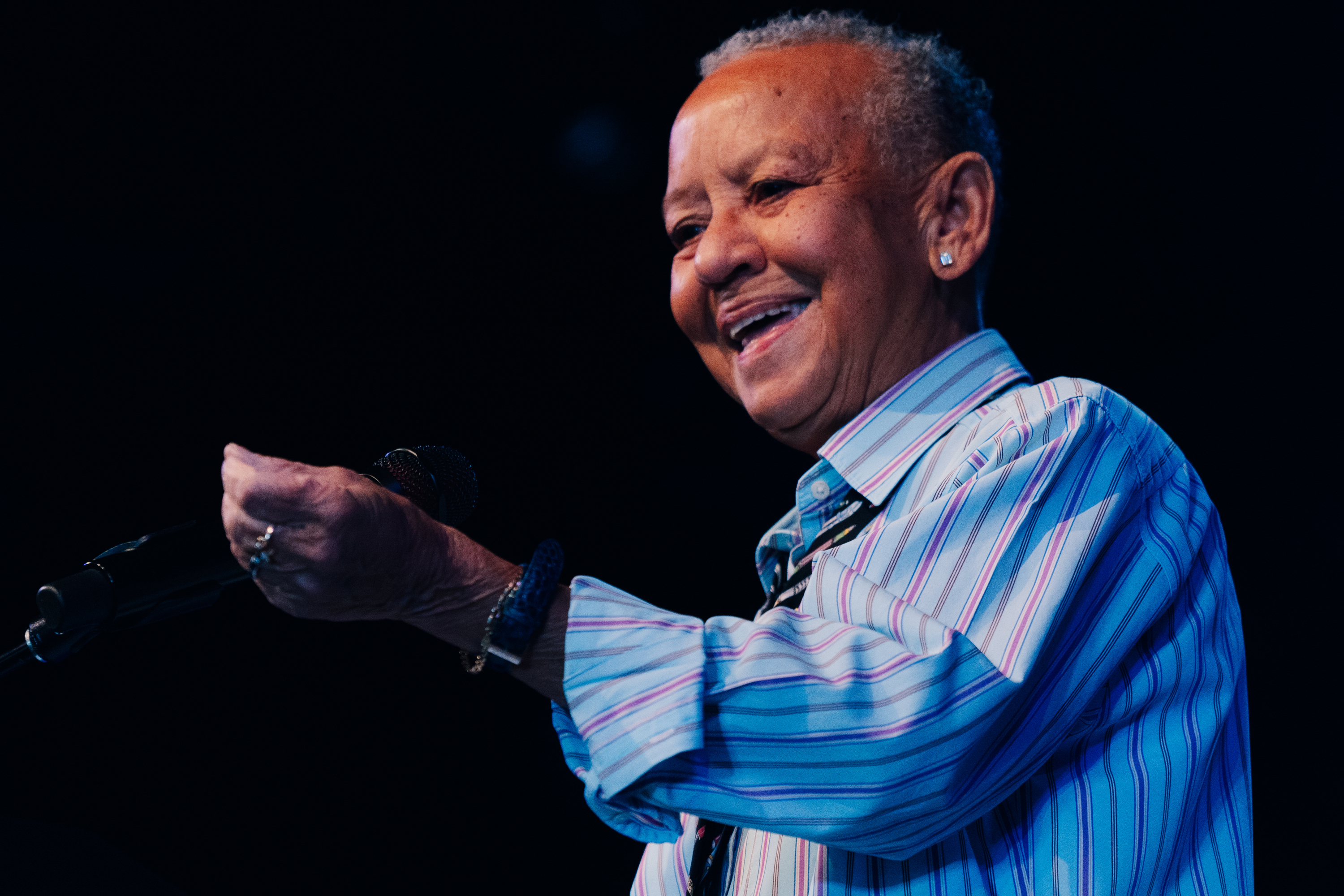 An addition to music the Big Ears festival presents poetry readings, dance events, films and interviews with artists. Poet Nikki Giovanni spoke with moving sentiment about her native Appalachia (her family moved to Cincinnati when she was a child) and recited several poems, including the crowd-pleaser "Quilts." Photo: Eli Johnson