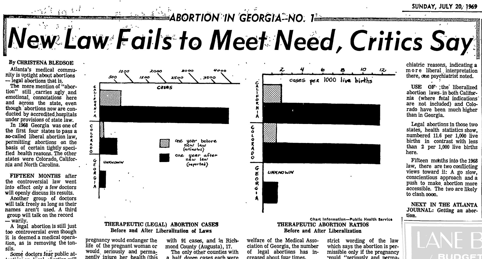 An Atlanta Journal-Constitution article from 1969 describes local doctors' reactions to Georgia's 1968 abortion law, which made abortions legal in certain cases. The article ran in the July 20, 1969, combined edition of the two papers. (AJC archive)