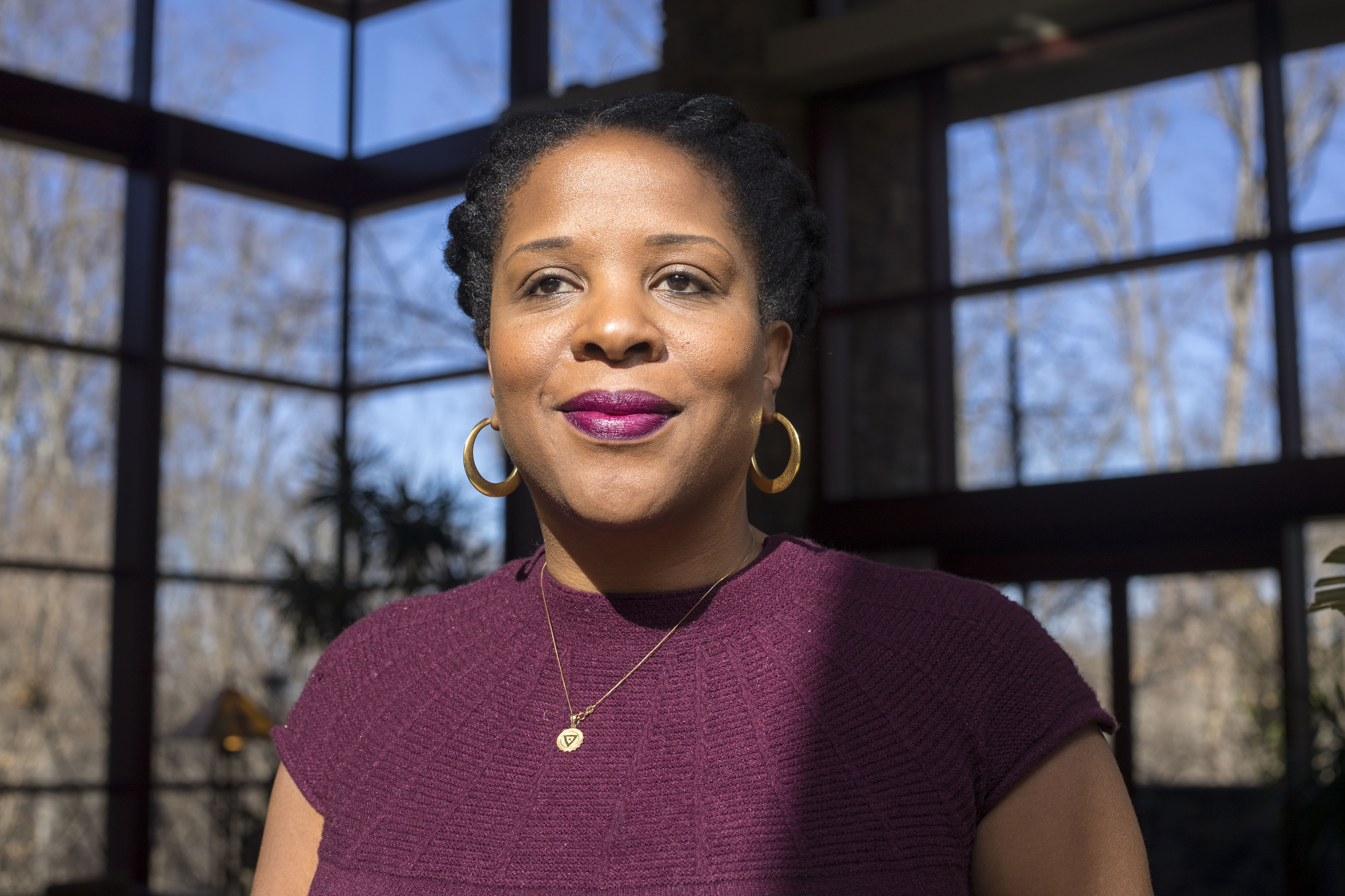 Novelist Tayari Jones poses for a portrait inside the lobby of the Emory University Conference Center Hotel, Thursday, January 25, 2018. ALYSSA POINTER/ALYSSA.POINTER@AJC.COM