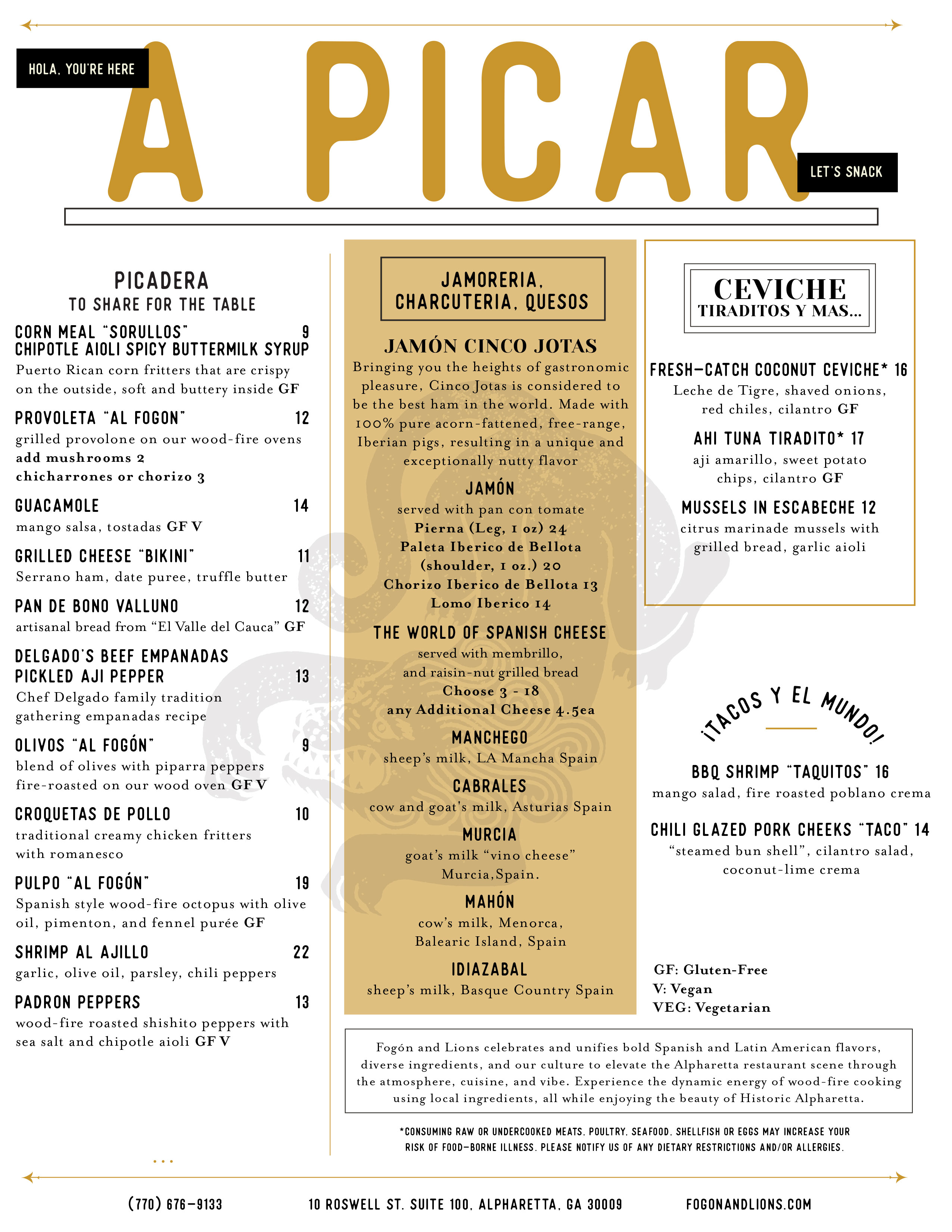 Fogon & Lions menu