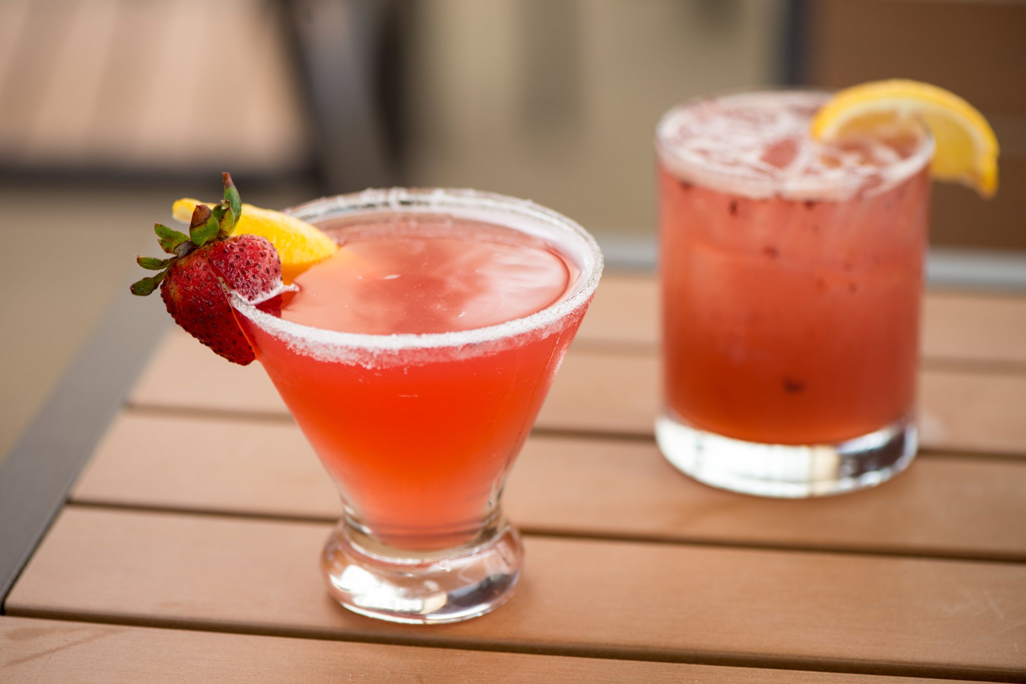 Strawberry Lemon Drop Cocktail with Smirnoff Strawberry, Dekuyper Strawberry, fresh lemon and strawberry. Photo credit- Mia Yakel.
