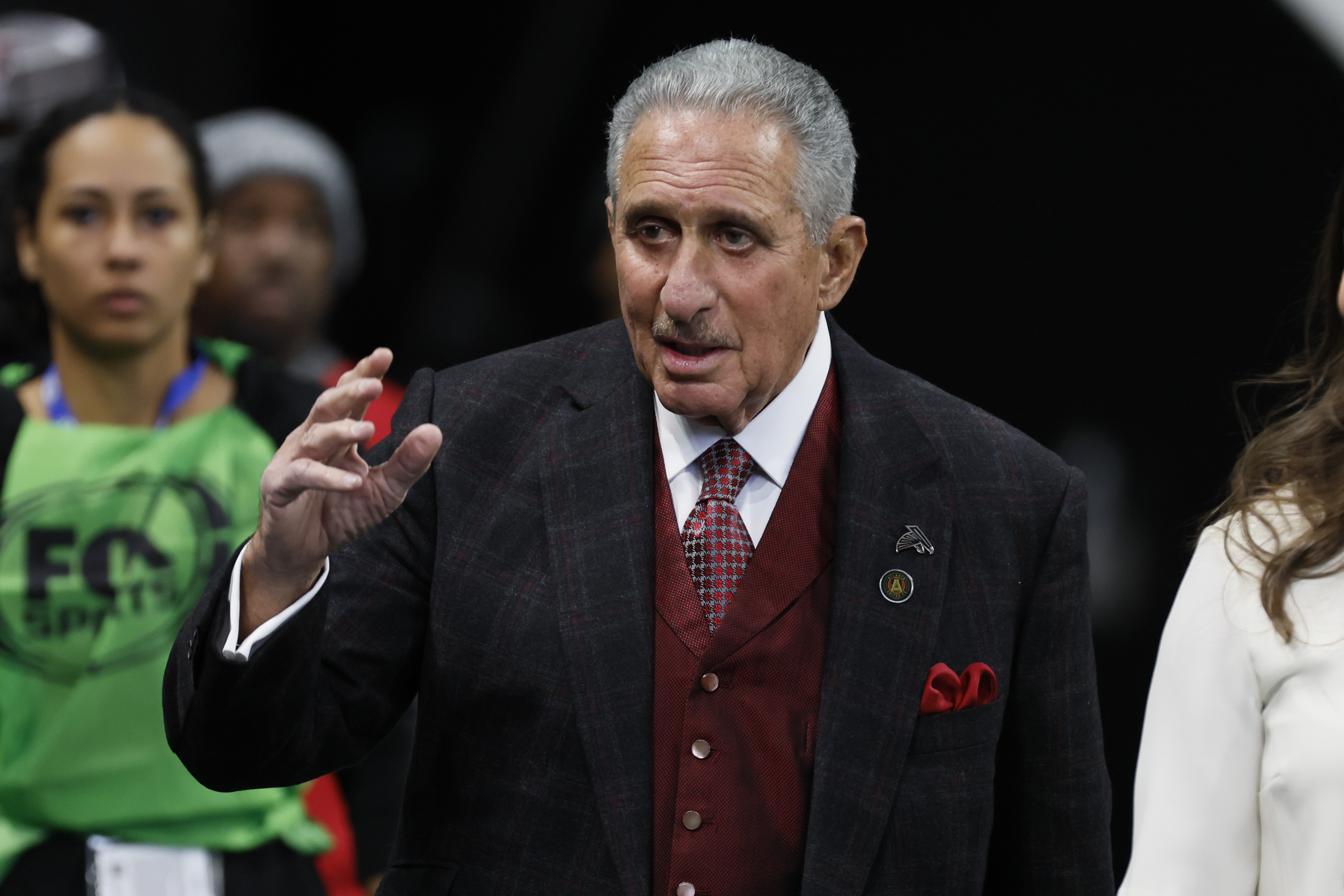 Atlanta Falcons owner Arthur Blank models a new Falcons' jersey during a  press conference and fashion show at the Mall of Georgia in Buford, Ga.,  Thursday, April 24, 2003. The Falcons unveiled