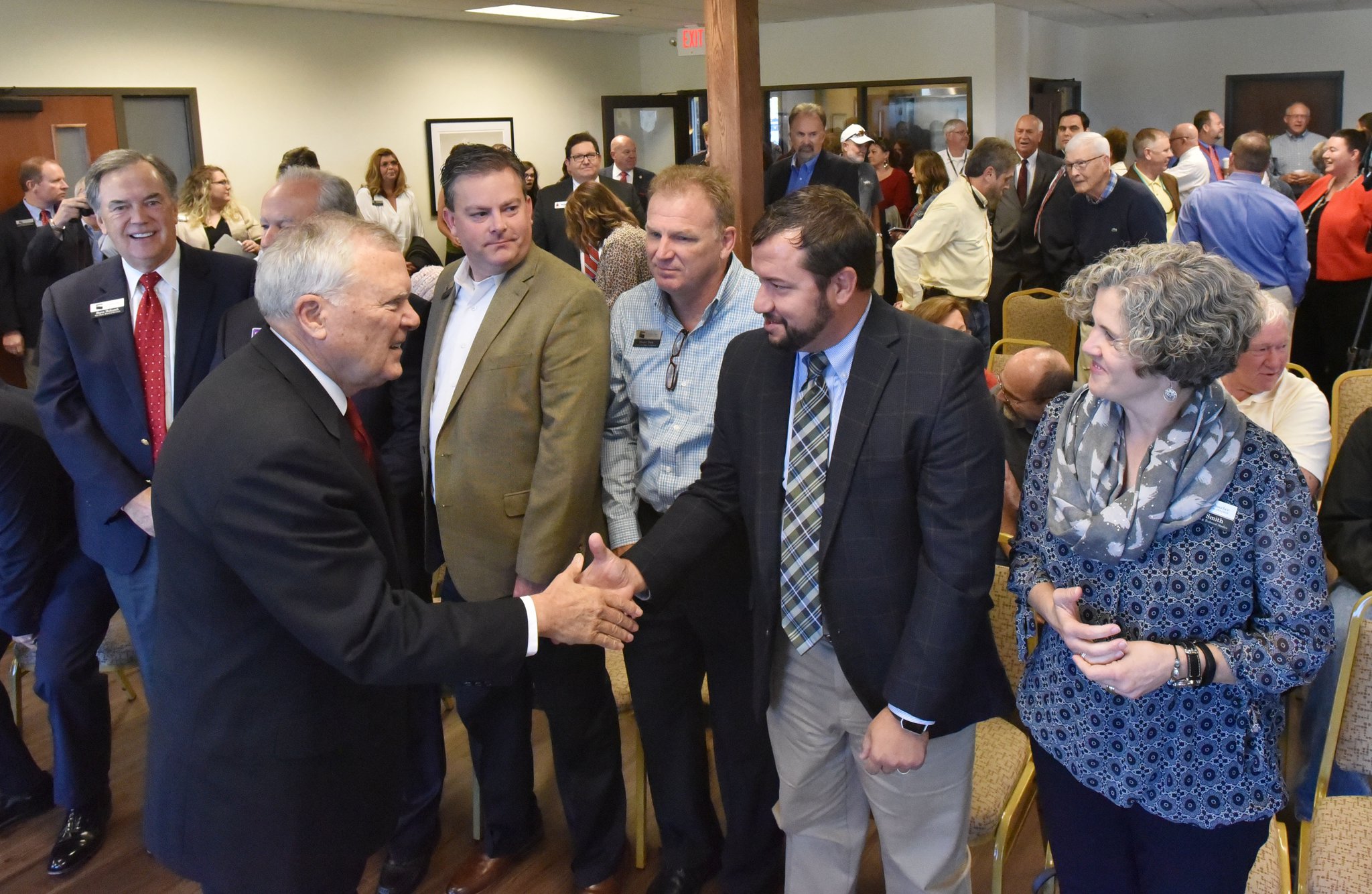 October 12, 2018 Dallas - Gov. Nathan Deal greets guests as he arrives at Silver Comet Field to formally announce plans for Chattahoochee Technical College’s aviation academy on Friday, October 12, 2018. Gov. Nathan Deal announced plans for a $35 million aviation academy at Paulding County’s airport that could stymie a push by some officials to commercialize the facility. HYOSUB SHIN / HSHIN@AJC.COM