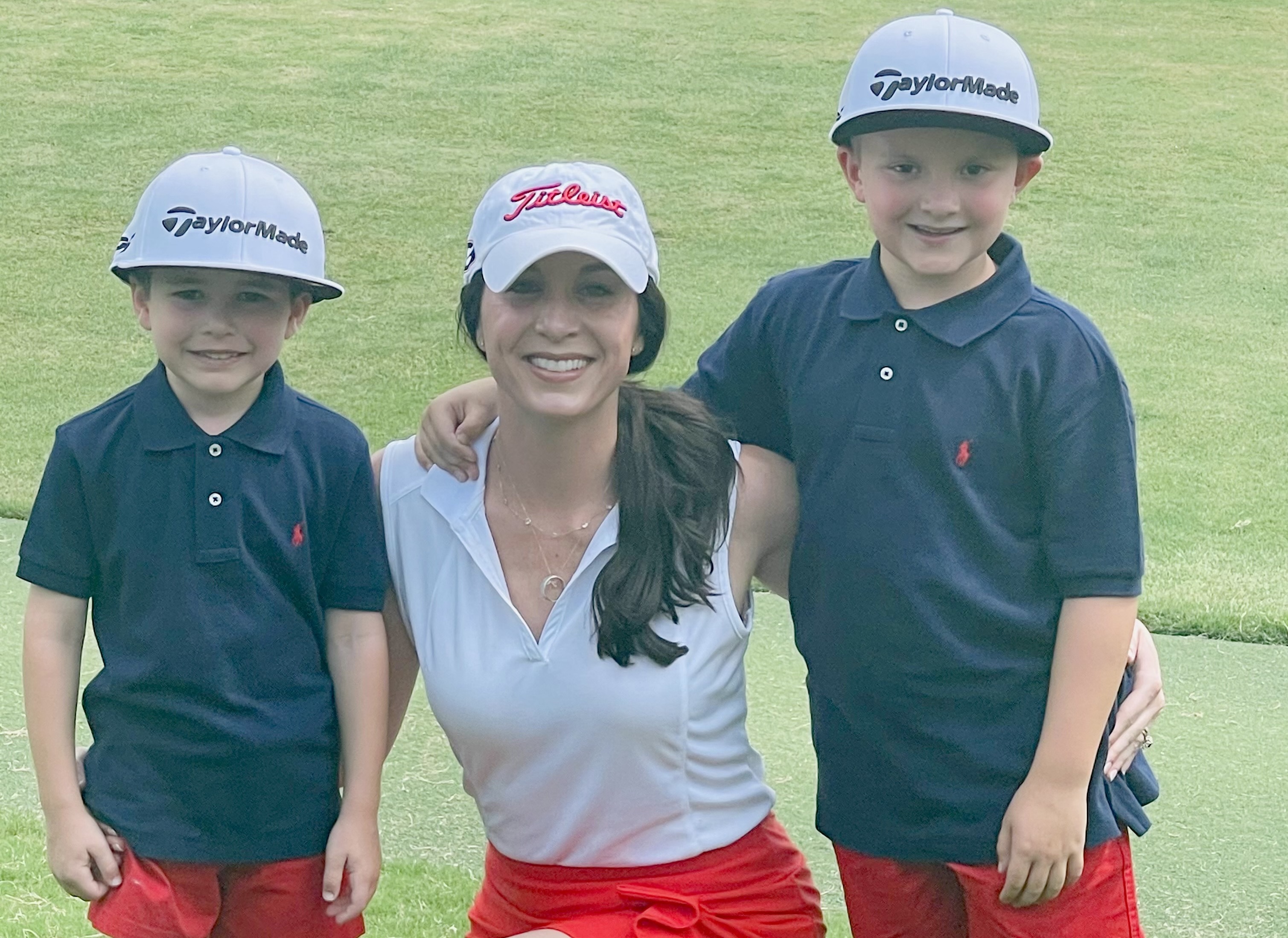 Ashley Siller with sons Beau and Banks at the inaugural Gene Siller Red Pants Tournament at Pinetree Country Club last August. Courtesy of Ashley Siller