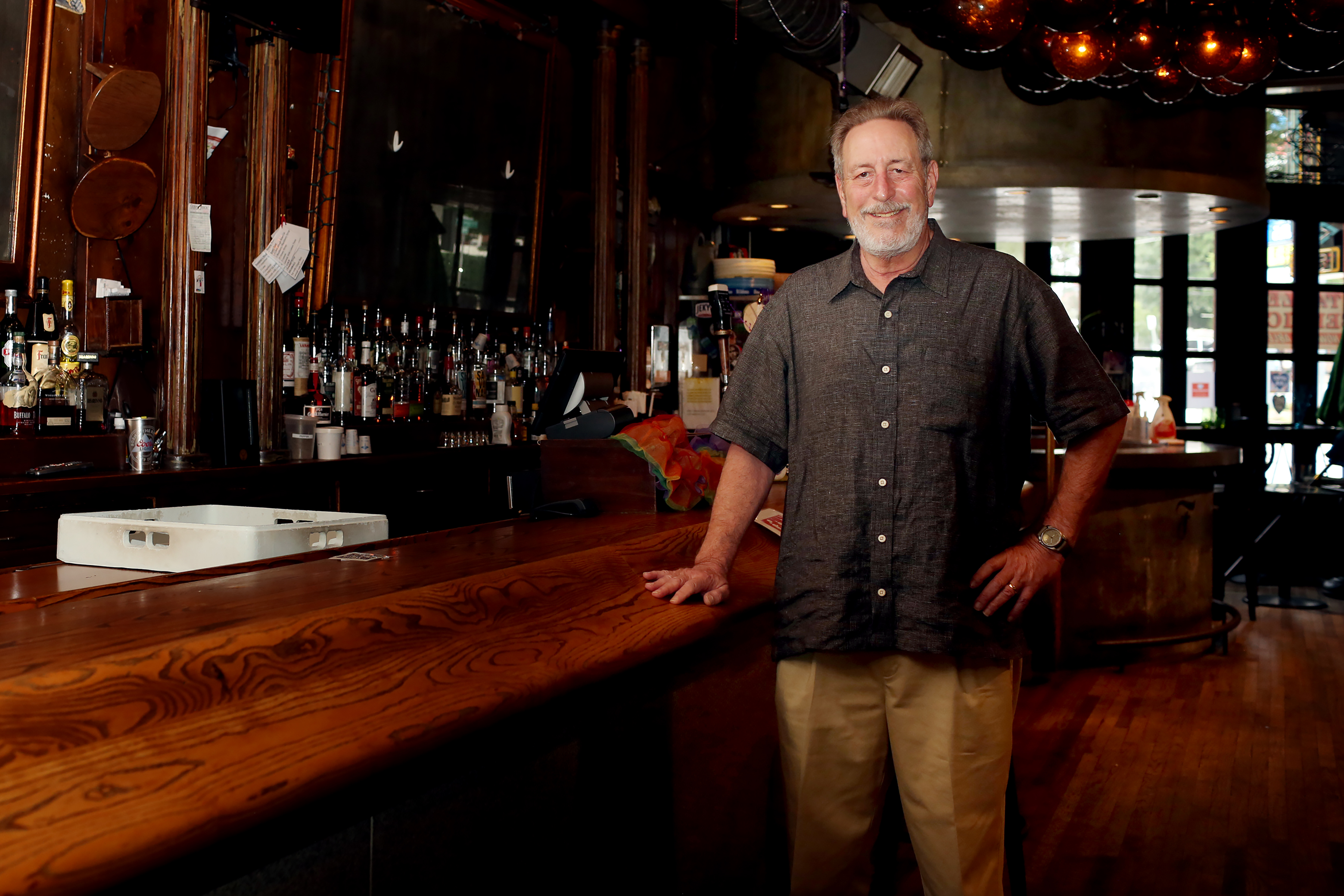 Chip Ney, owner and operator of Highland Tap and Fontaines, poses for a photo at his business in Atlanta, Georgia, on Thursday, July 30, 2020. Ney has seen his business plummet since the coronavirus pandemic hit Georgia, but has worked out a deal with his landlord to keep the business running — hopefully for another 31 years. (REBECCA WRIGHT FOR THE ATLANTA JOURNAL-CONSTITUTION)