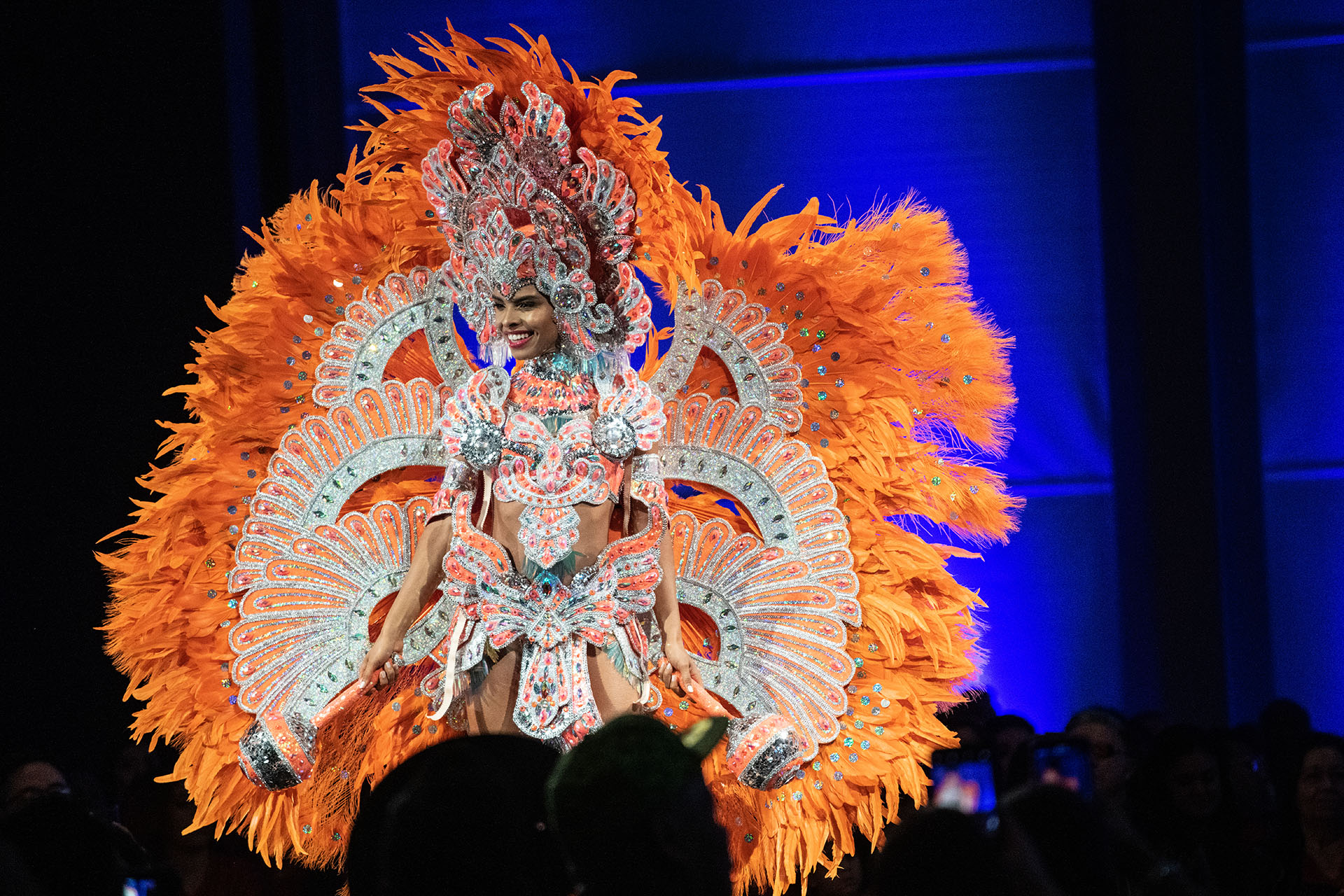 Miss Haiti Gabriela Clesca Vallejo showcases her costume that represents her country at the Miss Universe Pageant National Costume Show in Atlanta on Friday, Dec. 6, 2019. PHOTO BY ELISSA BENZIE/FOR THE AJC