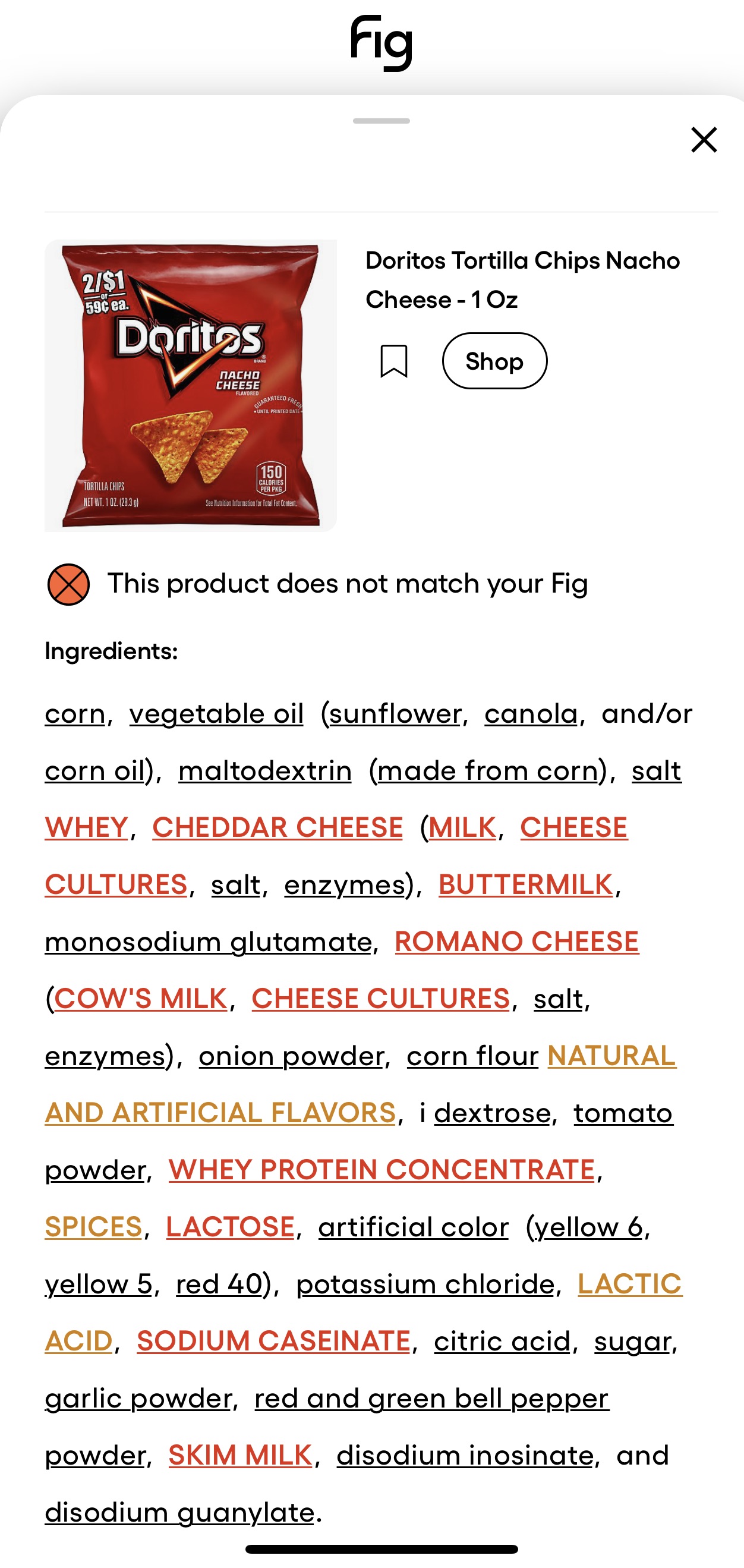 Screenshot from Fig: Food Scanner & Discovery
