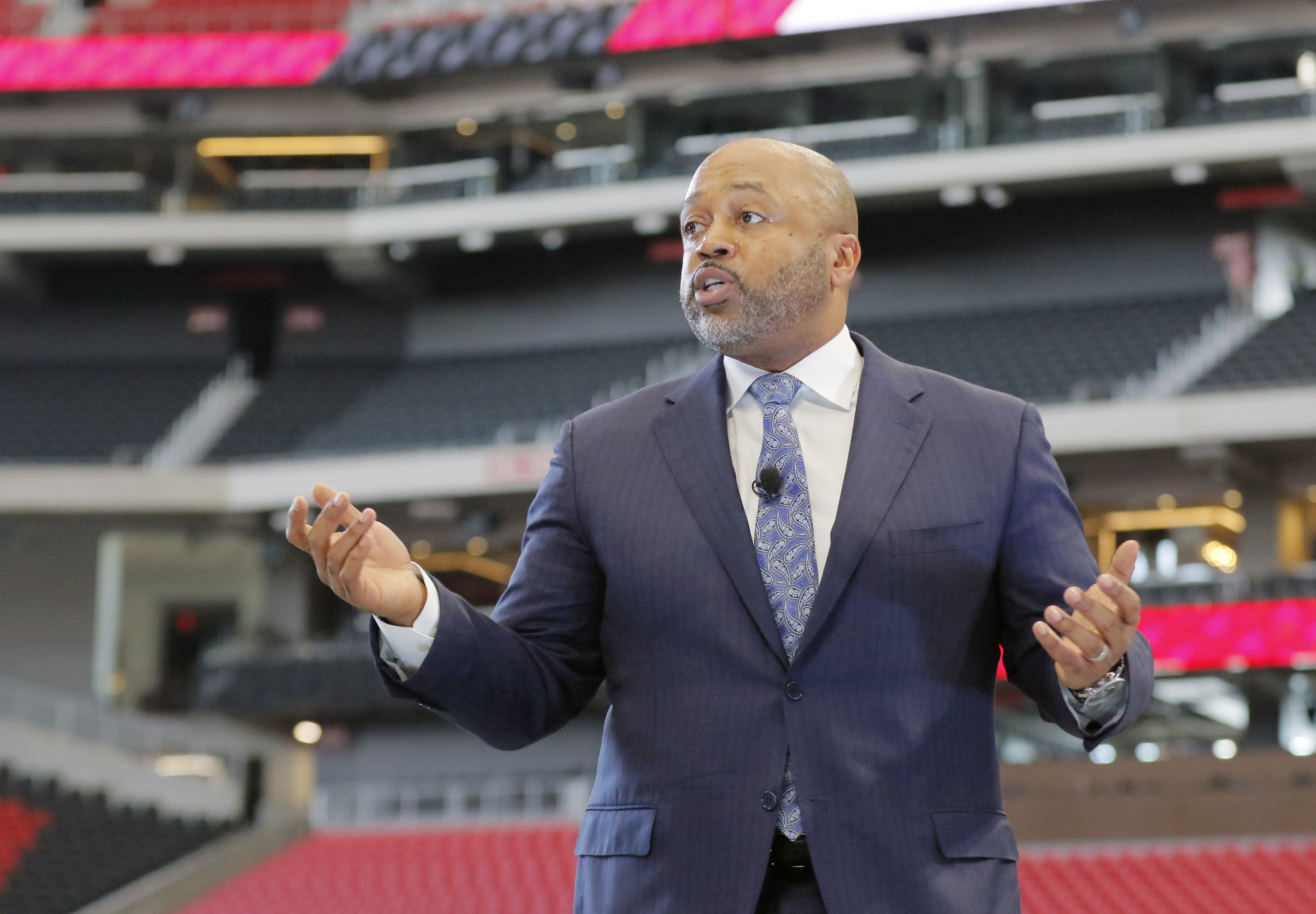 11/16/17 - Atlanta - Russell Stokes, the CEO of GE Power, addresses the group. The Metro Atlanta Chamber of Commerce held their annual meeting on Thursday on the field at Mercedes-Benz Stadium. Speakers included Metro Atlanta Chamber President and CEO Hala Moddelmog, Intercontinental Exchange CEO Jeff Sprecher, Russell Stokes, the CEO of GE Power, Arthur Blank, Steve Cannon, Mayor Kasim Reed and David Abney, Chairman and CEO of UPS. BOB ANDRES /BANDRES@AJC.COM
